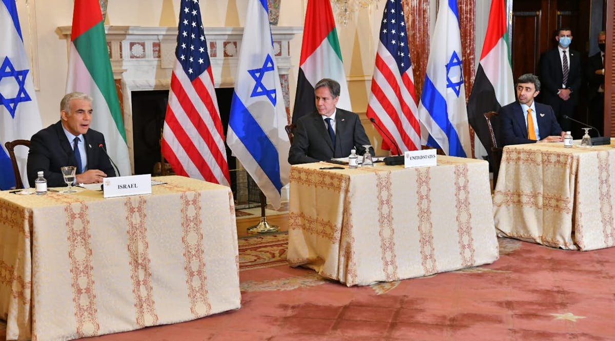 Foreign Minister Yair Lapid, US Secretary of State Antony Blinken and UAE Foreign Minister Abdullah bin Zayed Al Nahyan