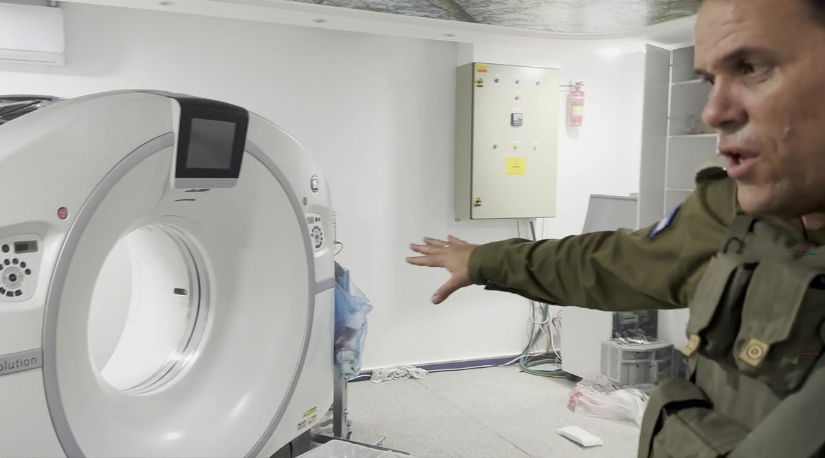Israeli soldier inside of Shifa Hospital's MRI unit