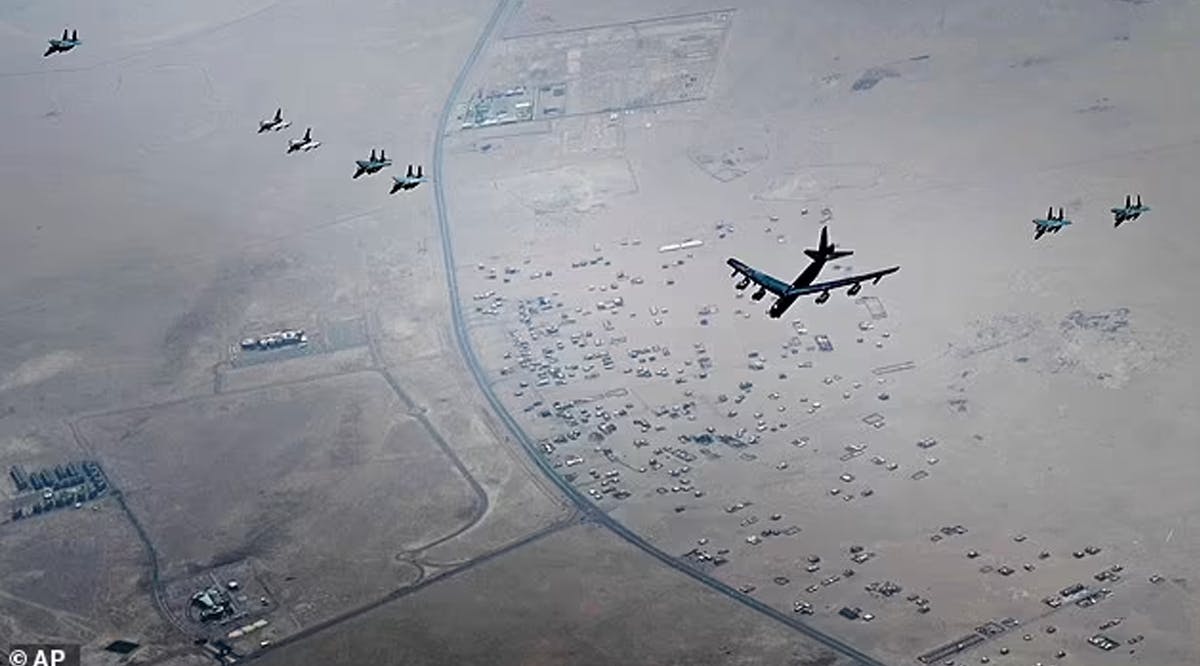 A B-52H Stratofortress assigned to the 5th Bomb Wing, Minot Air Force Base, North Dakota, flying over the Middle East on Sunday