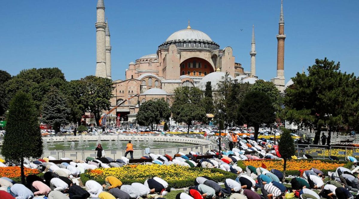 Thousands gather for Friday prayers at Hagia Sophia