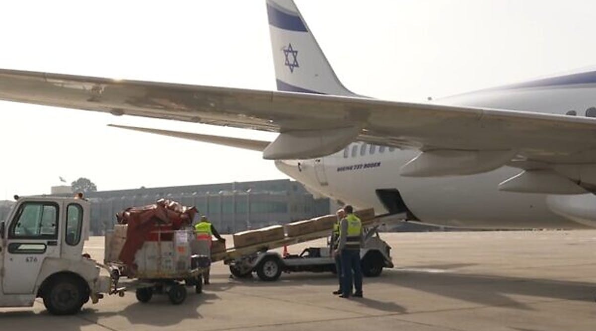 An El Al plane is loaded up with humanitarian aid for Ukraine