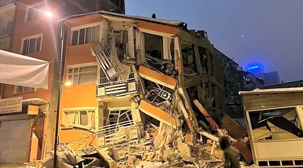 A collapsed building after an earthquake in Malatya, Turkey