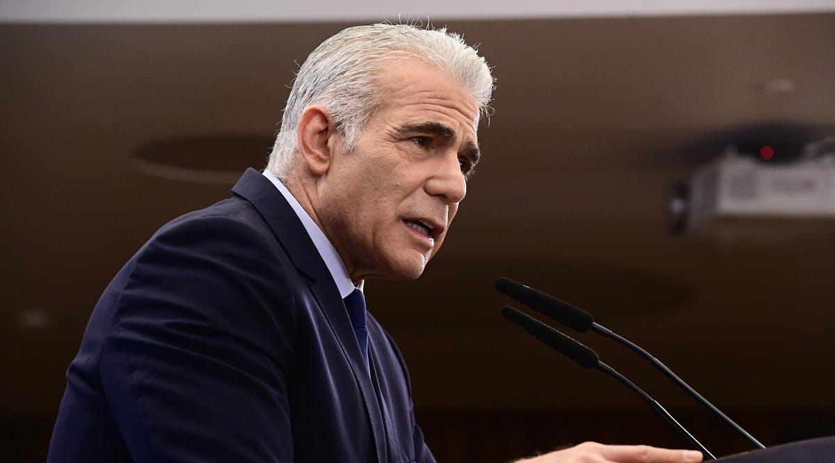 Opposition leader Yair Lapid holds a press conference on the upcoming state budget, in Tel Aviv