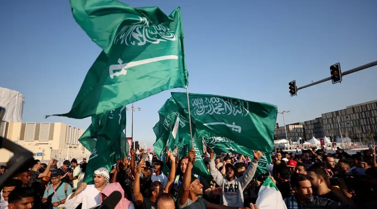 Saudi Arabia fans celebrate outside the stadium after the match with Argentina