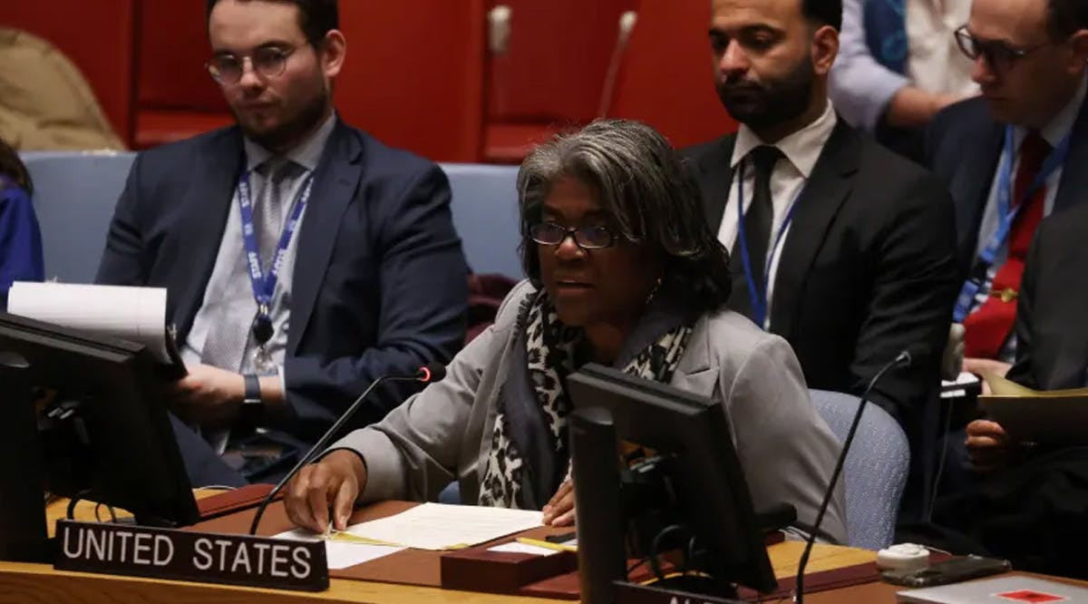 US Ambassador to the United Nations Linda Thomas-Greenfield addresses the UN Security Council