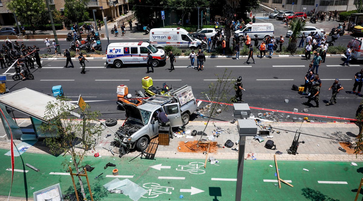 The scene of a car ramming terror attack in Tel Aviv
