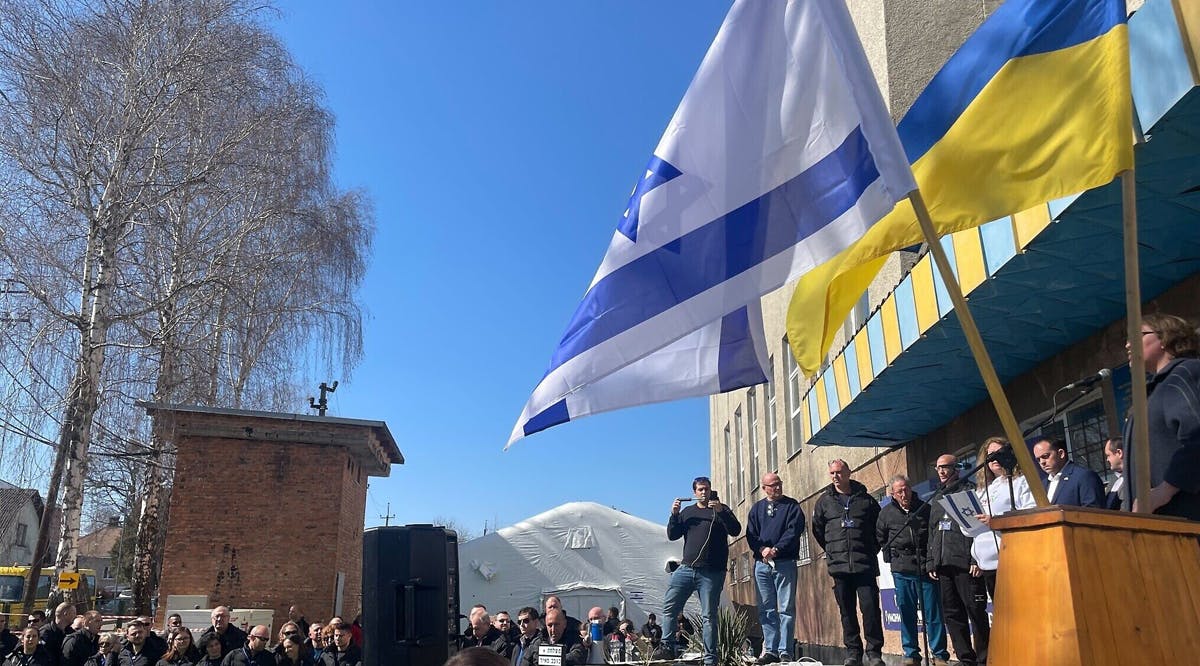A ceremony to open an Israeli field hospital in Mostyska, Ukraine