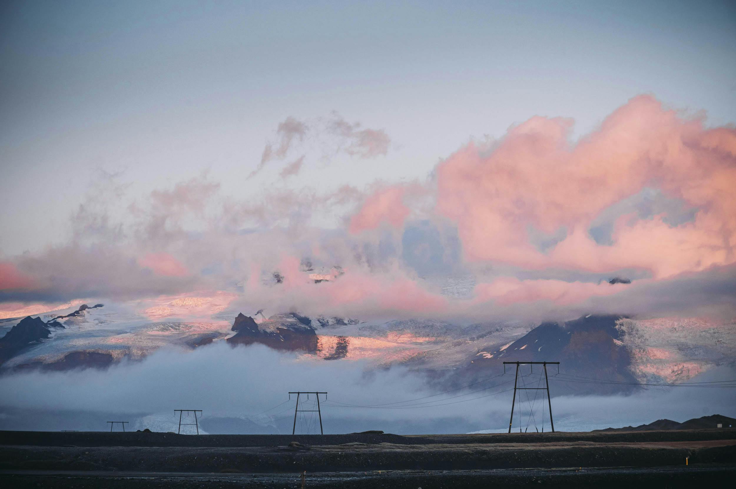 Sonnenaufgang, Gletscher, island