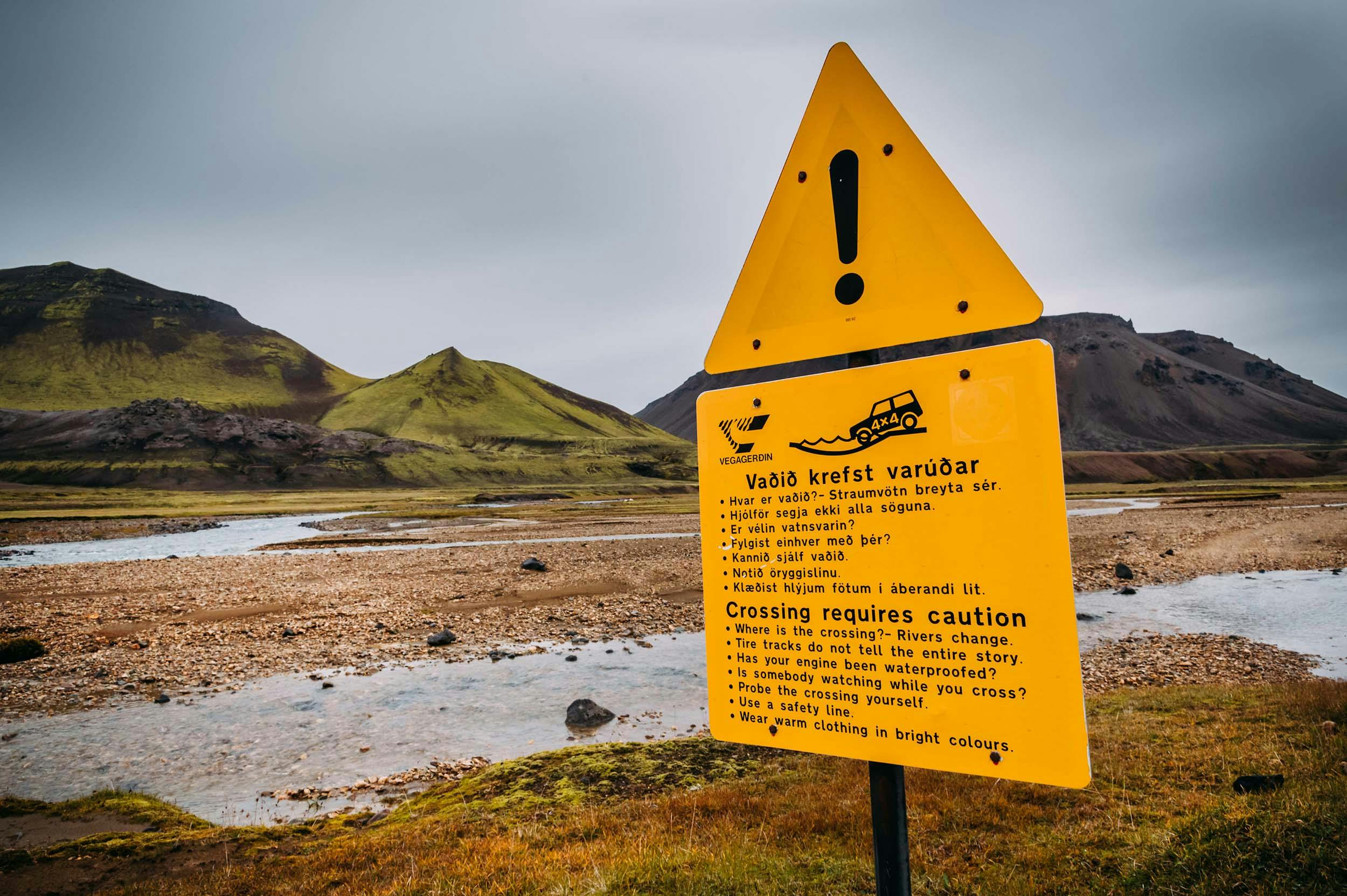 Schild, Flussdurchquerung, Island