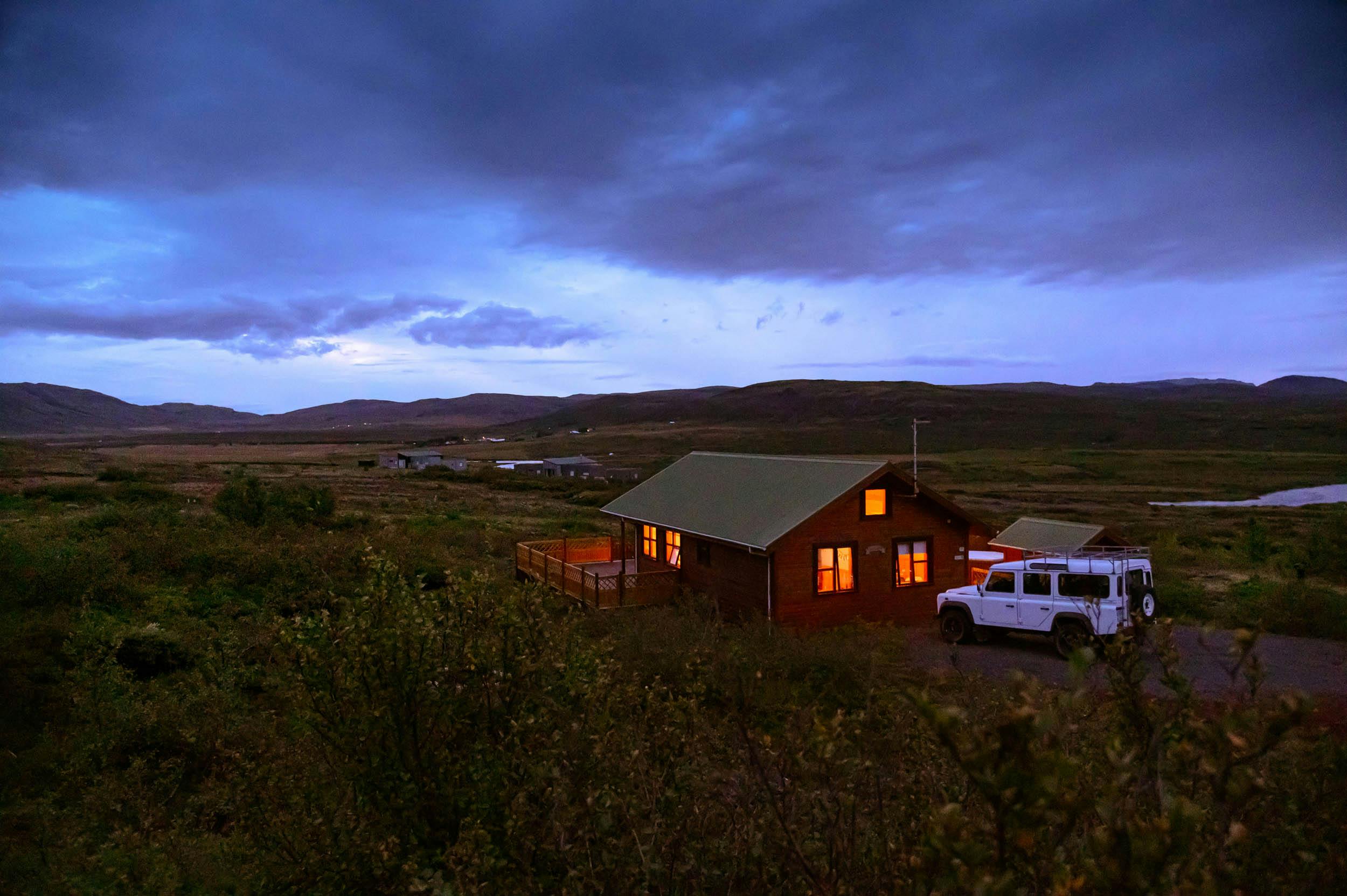 Ferienhaus, Abenddämmerung, Island