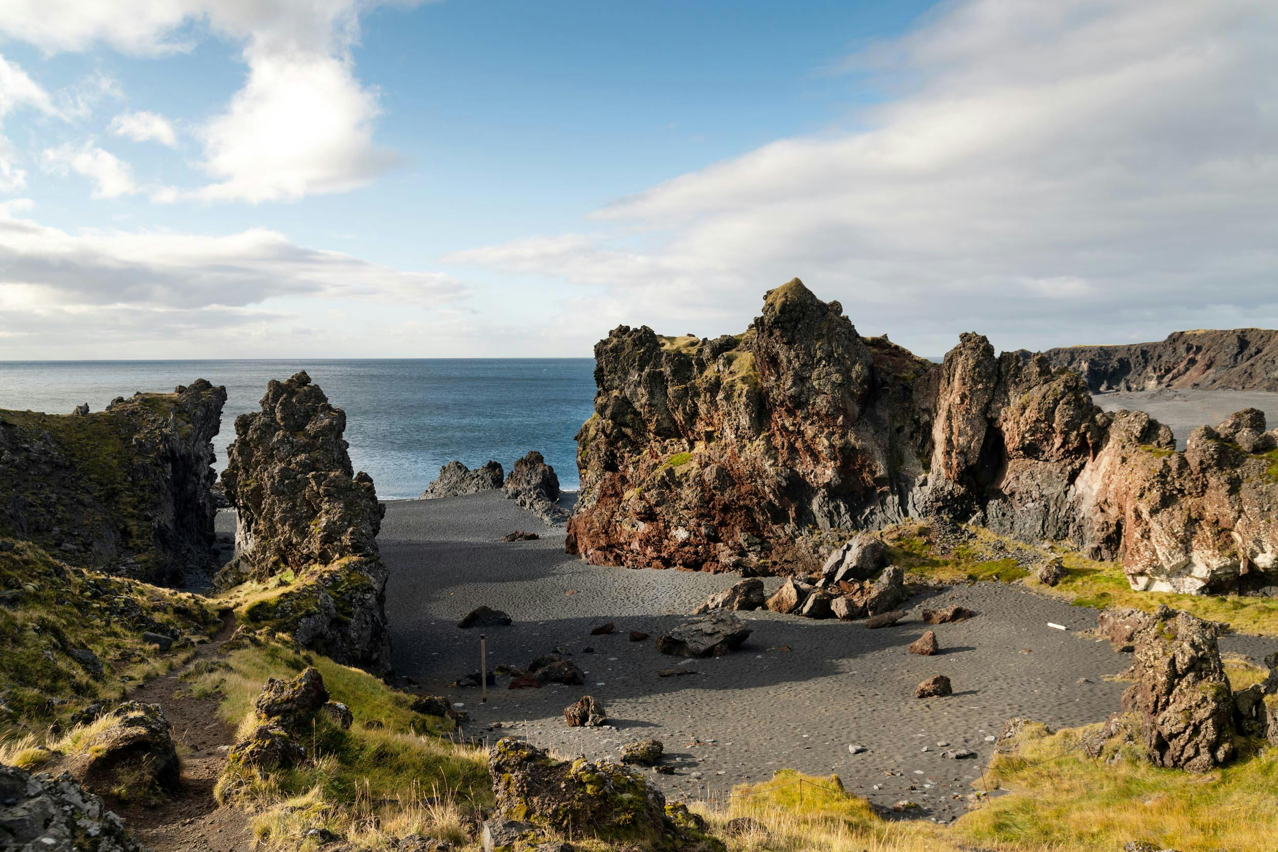 Bucht, Strand Djúpalónssandur, Nationalpark Snaefellsjökull, Island