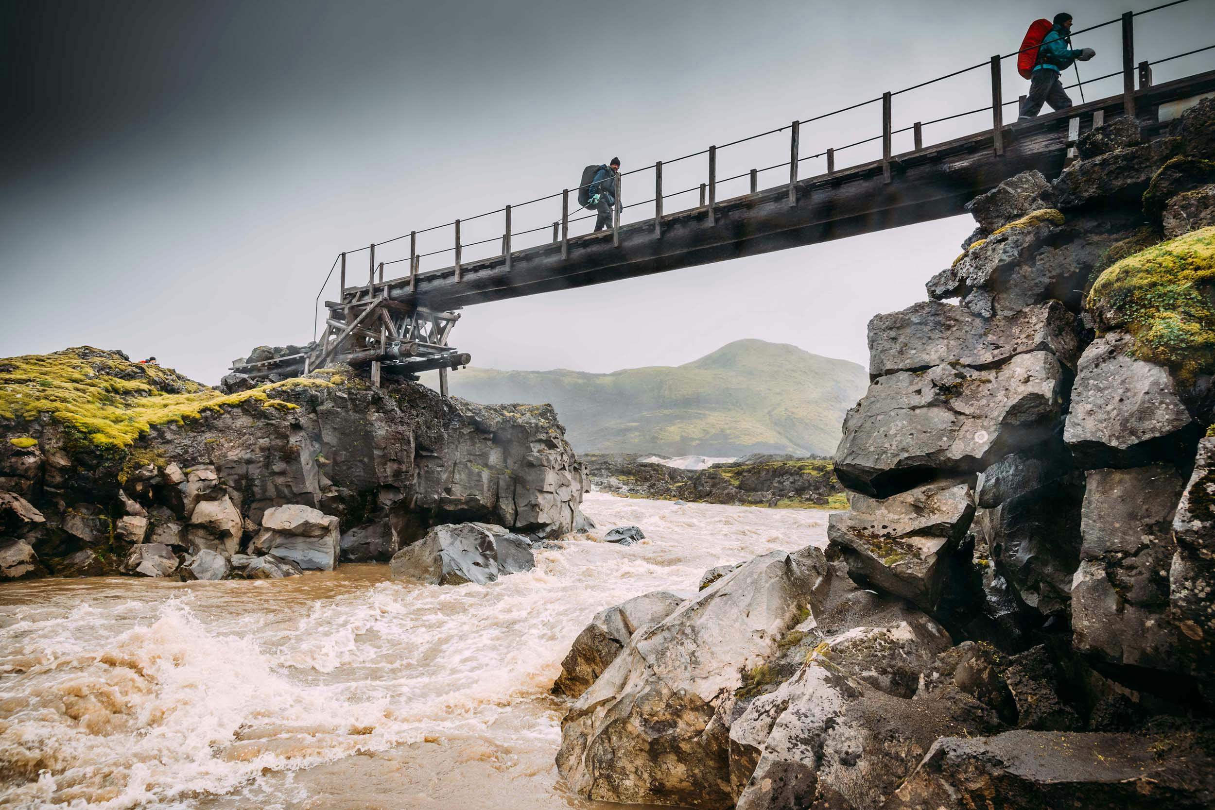 Brücke, Wanderer, Laugavegur, Island