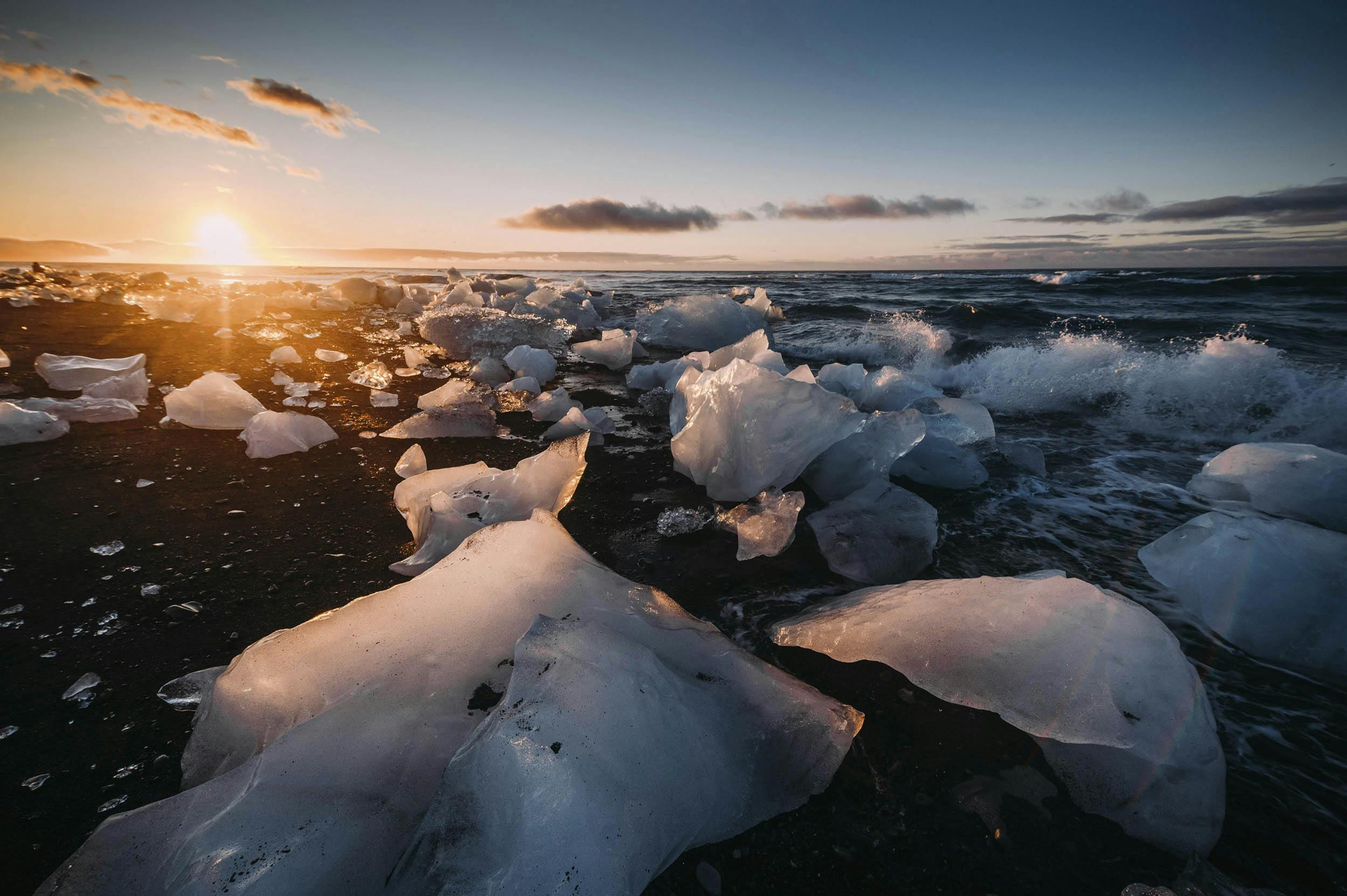 Eisberge, Sonnenaufgang, Diamond Beach, Island