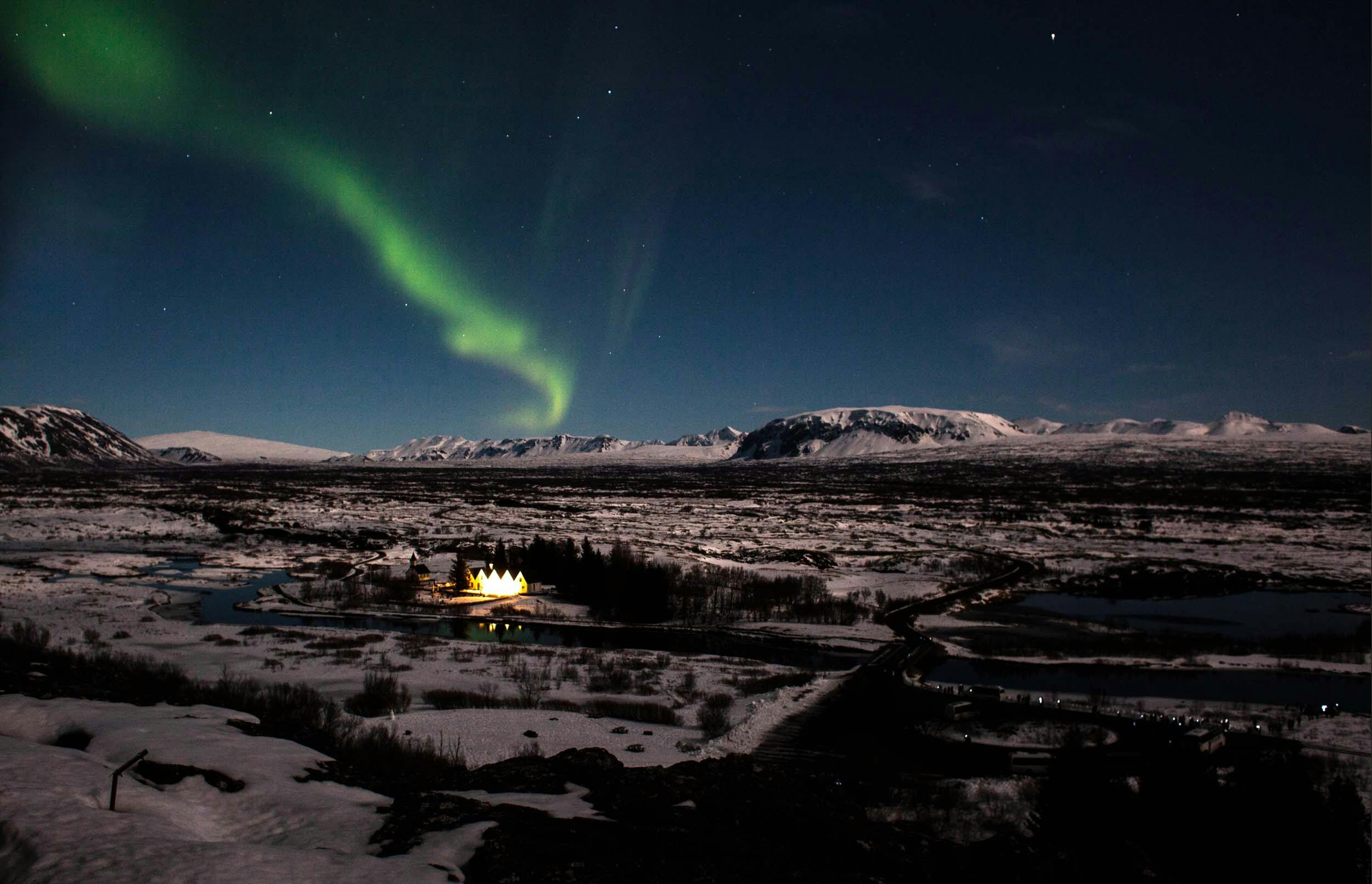 Thingvellir, Polarlichter, Island