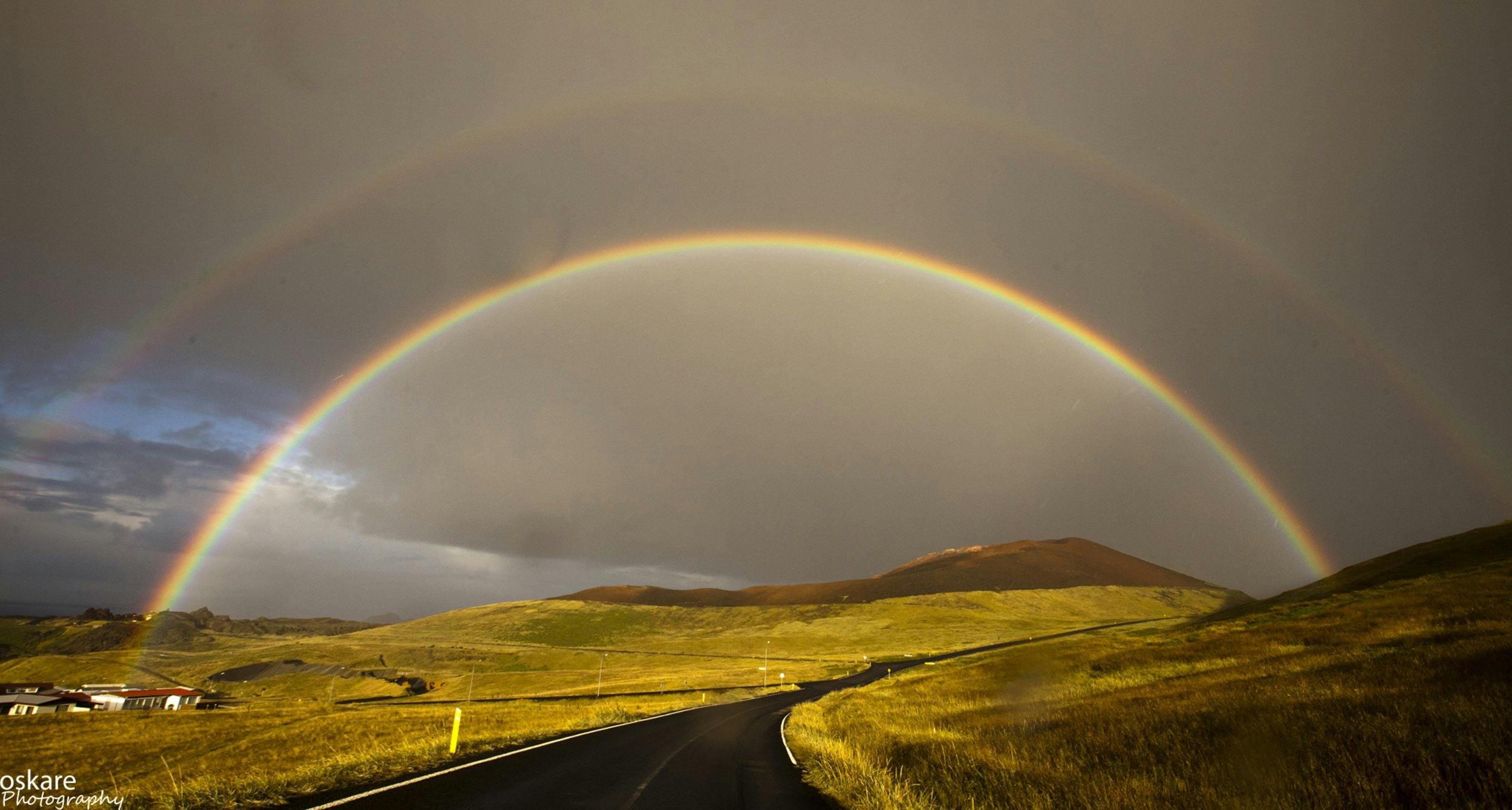 Doppelregenbogen, Strasse, Vestmannaeyjar, Island