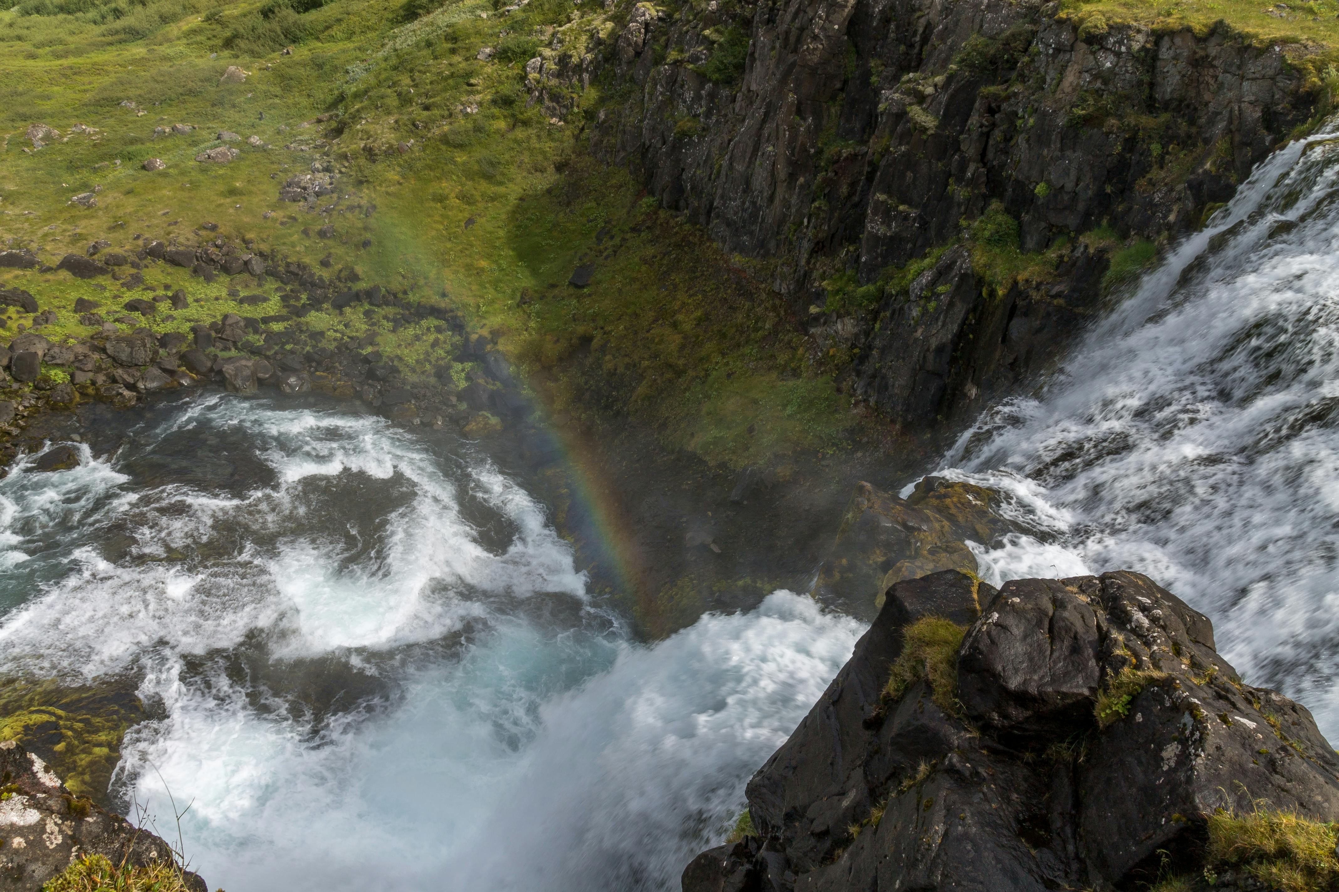 Wasserfall, Dynjandifoss, von oben, Westfjorde, Island