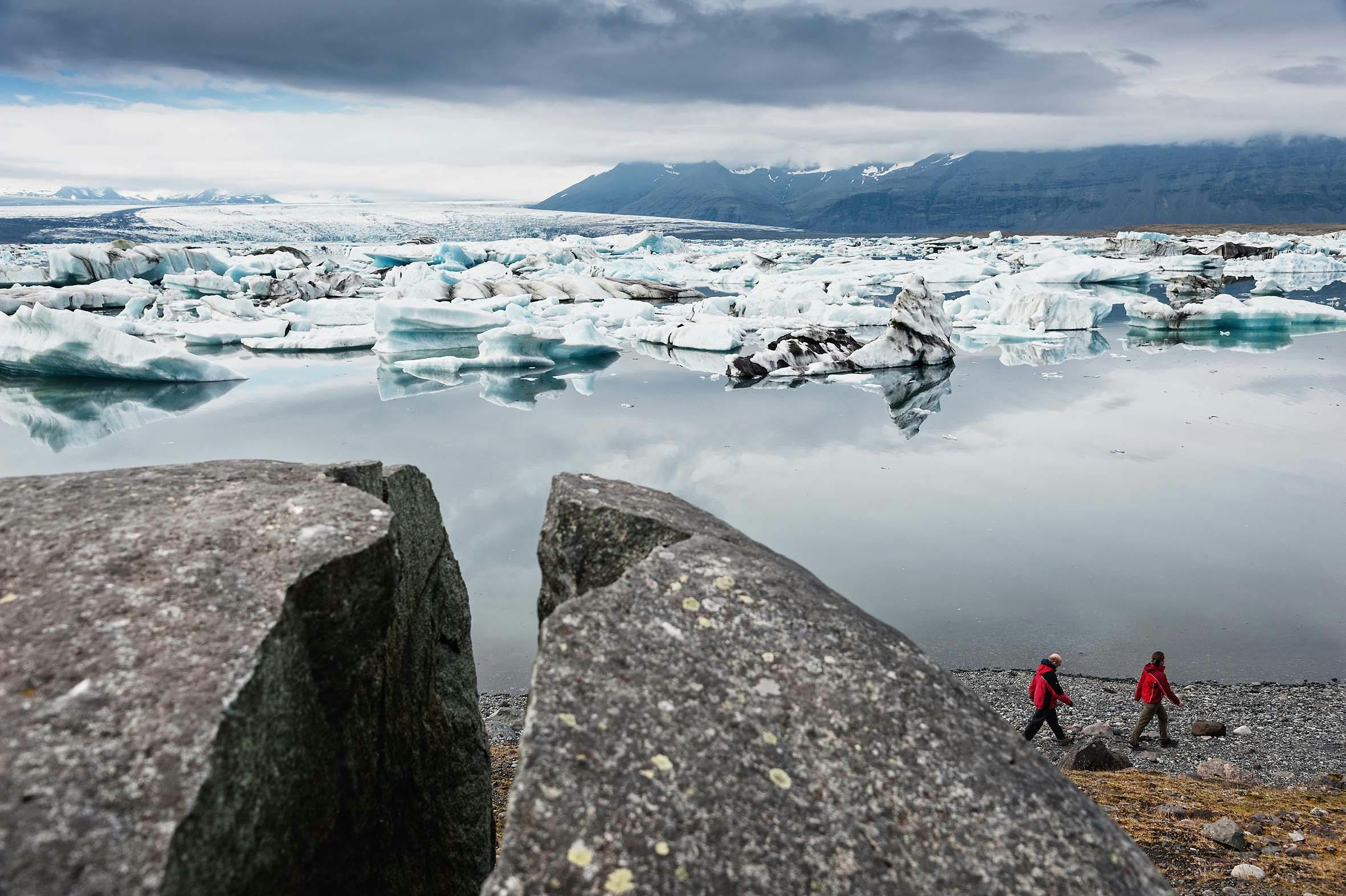 Fels, Gletscherlagune, Jökulsárlón, Vatnajökull Nationalpark, Island