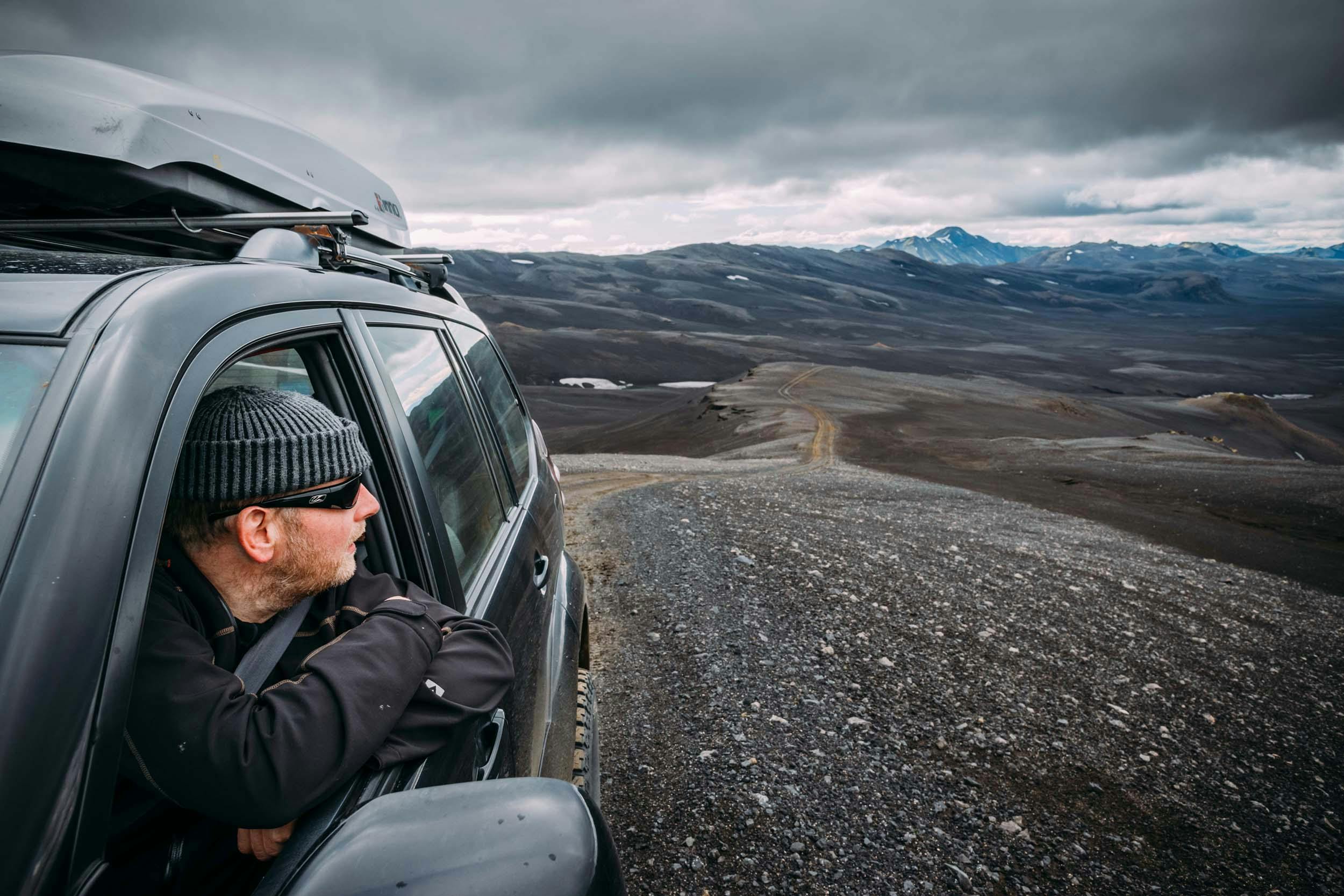 Jeep, Mann, Landmannalaugar, Wüste, Island