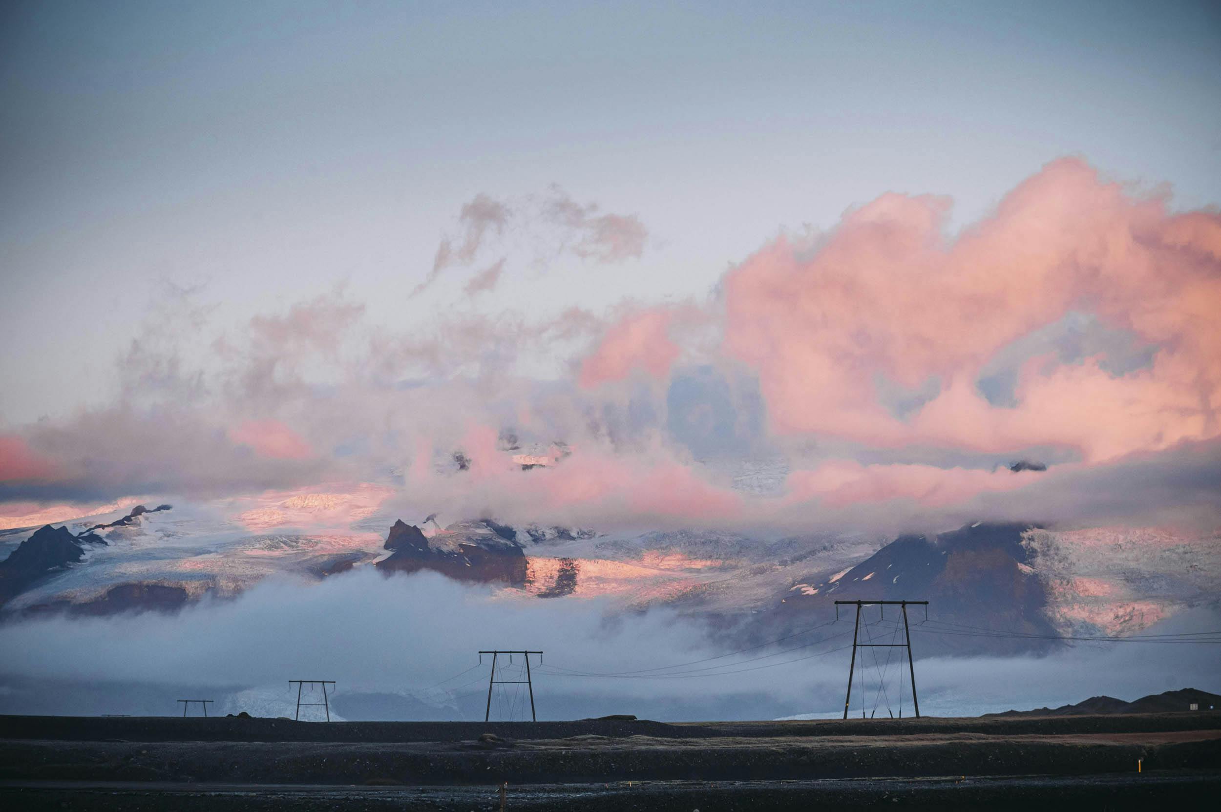 Gletscher, Wolken, Sonnenaufgang, Vatnajökull Nationalpark, Island