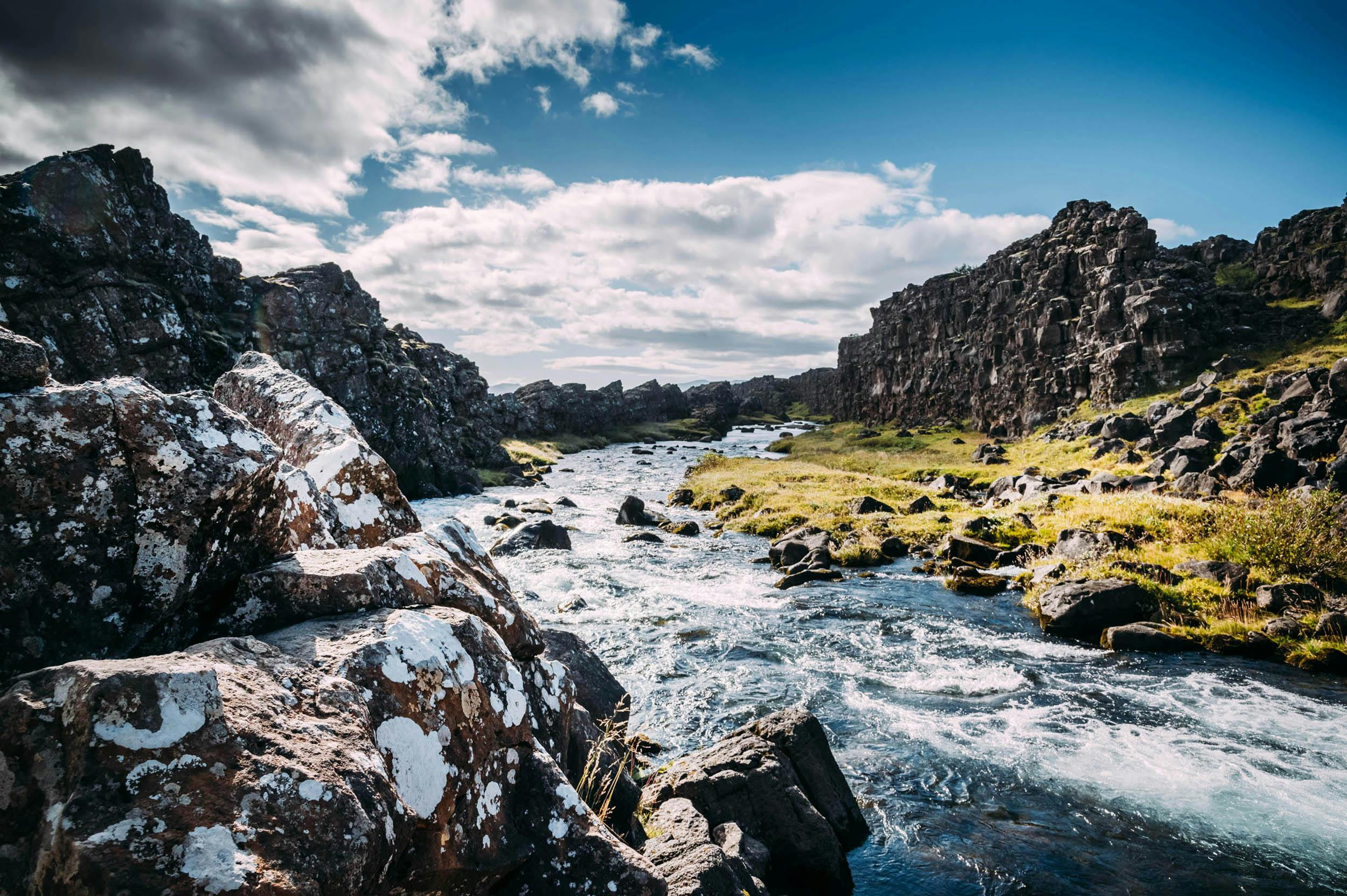 Thingvellir, Fluss, Felsen, Landschaft, Island