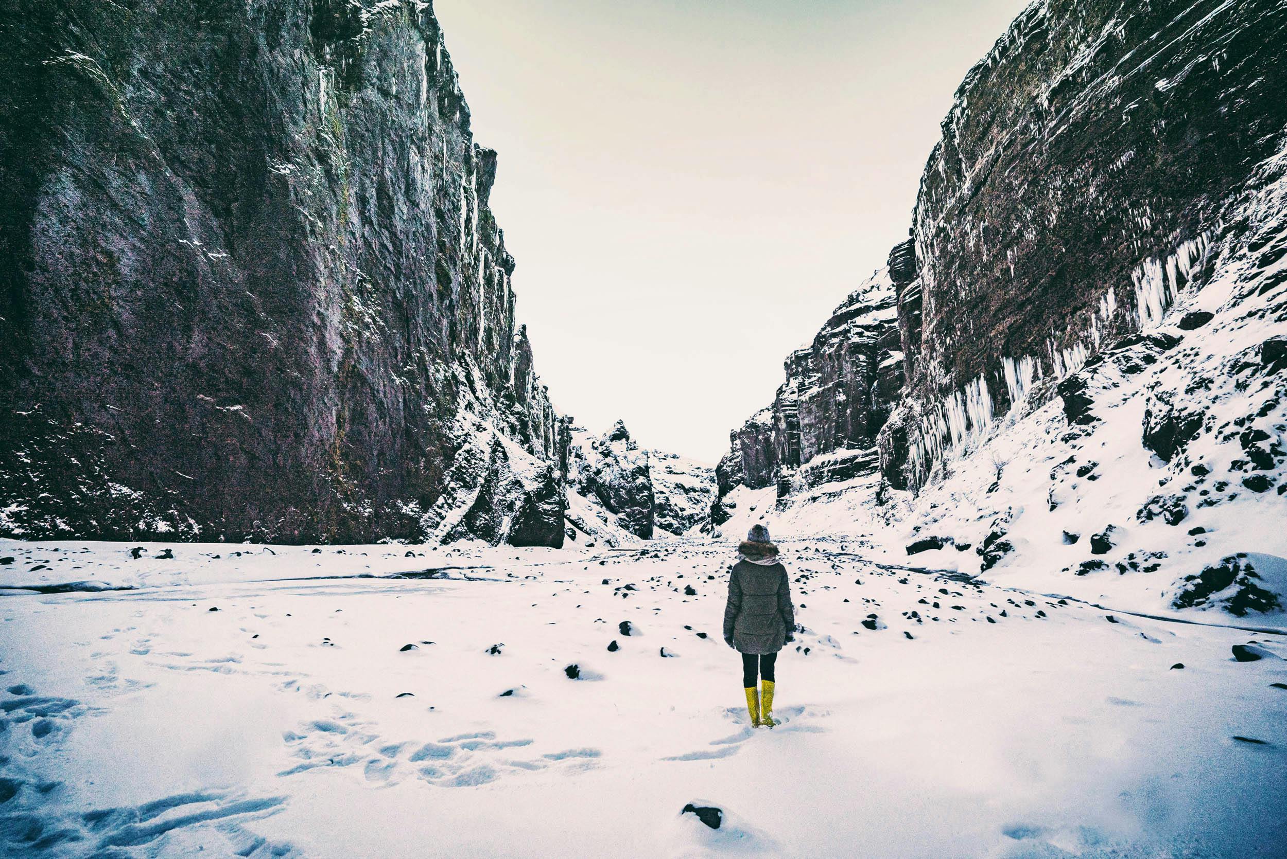 Almmanagjá, Thingvellir Nationalpark, Frau, Winter, Island