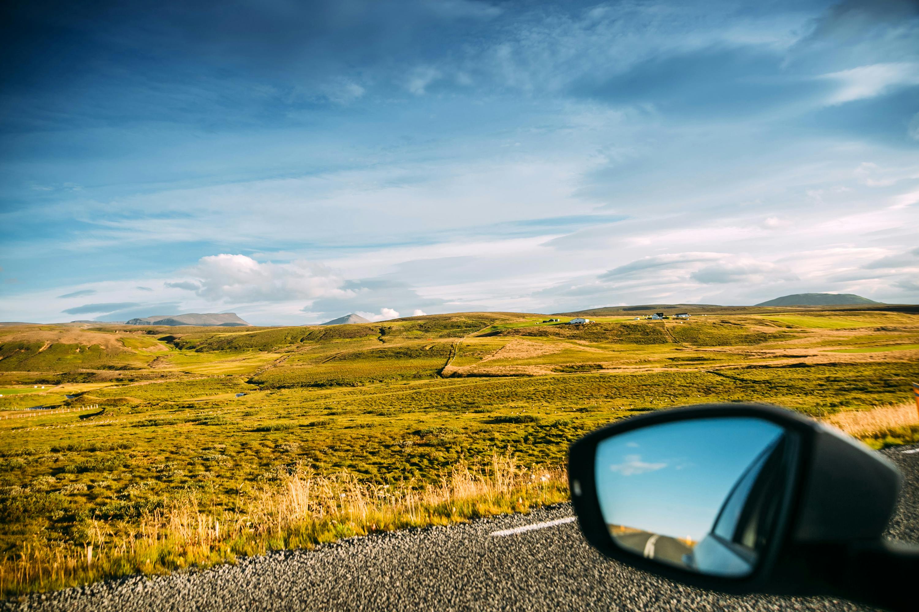 Seitenspiegel, Auto, Landschaft, Island