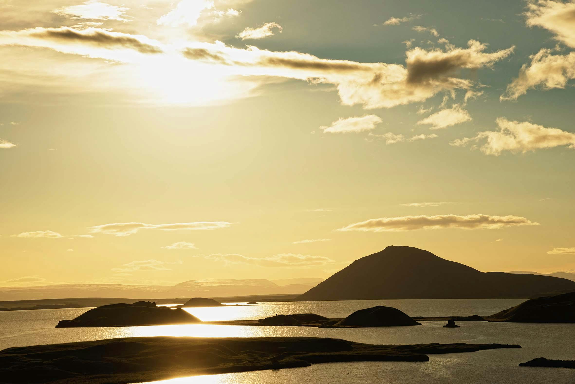 Mývatn, See, Sonnenuntergang, Island