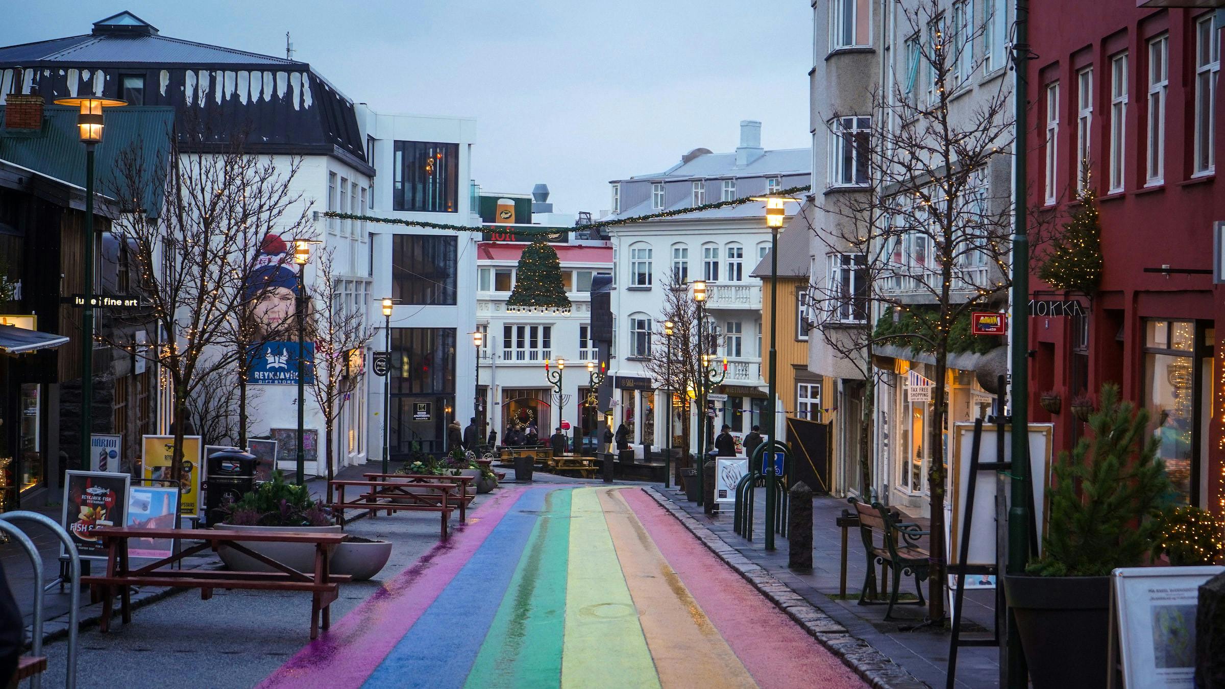 Strasse, Weihnachtsbeleuchtung, Reykjavik, Island