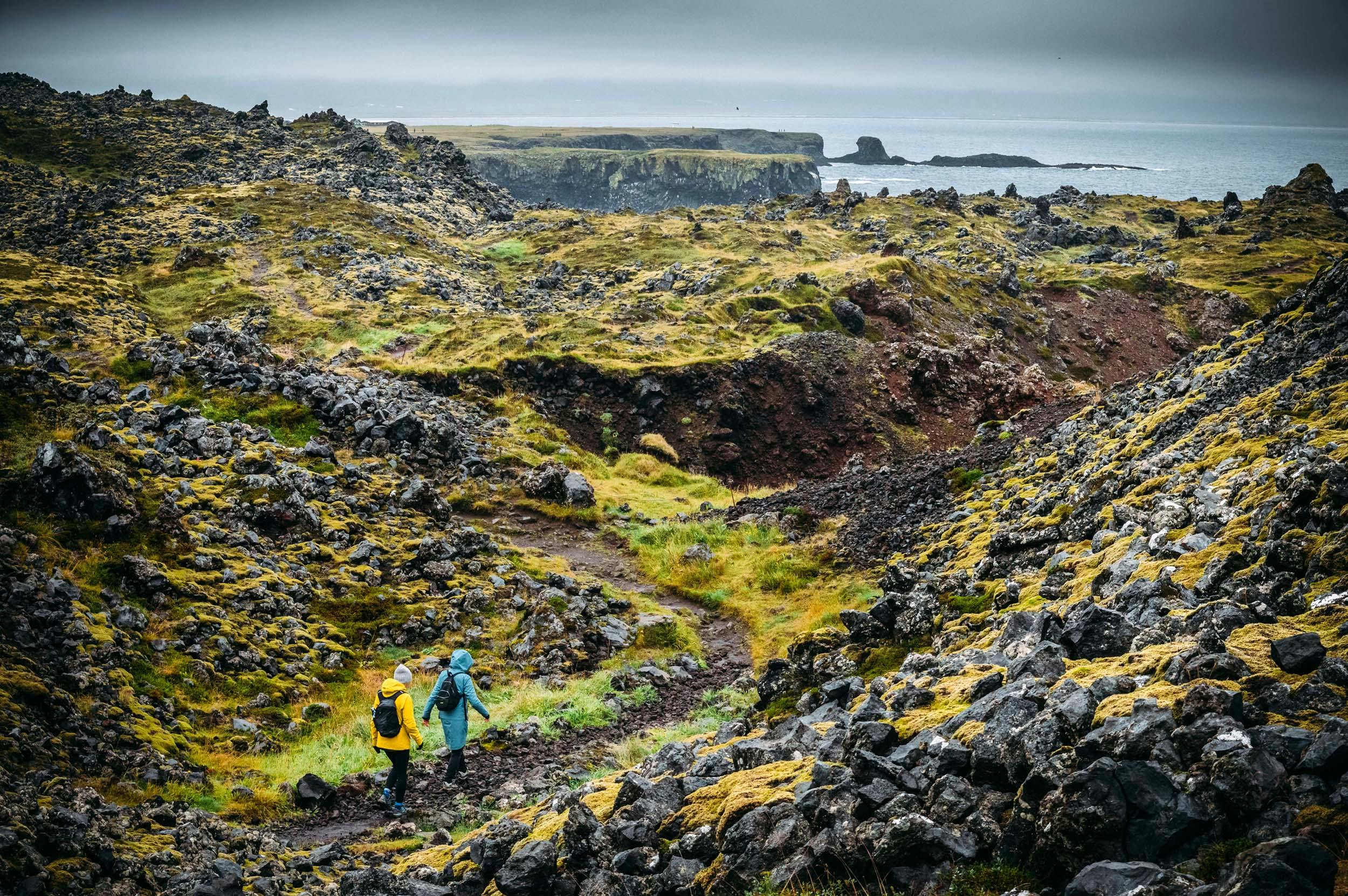 Wanderer, Lavalandschaft, Küste, nationalpark Snaefellsjökull, island