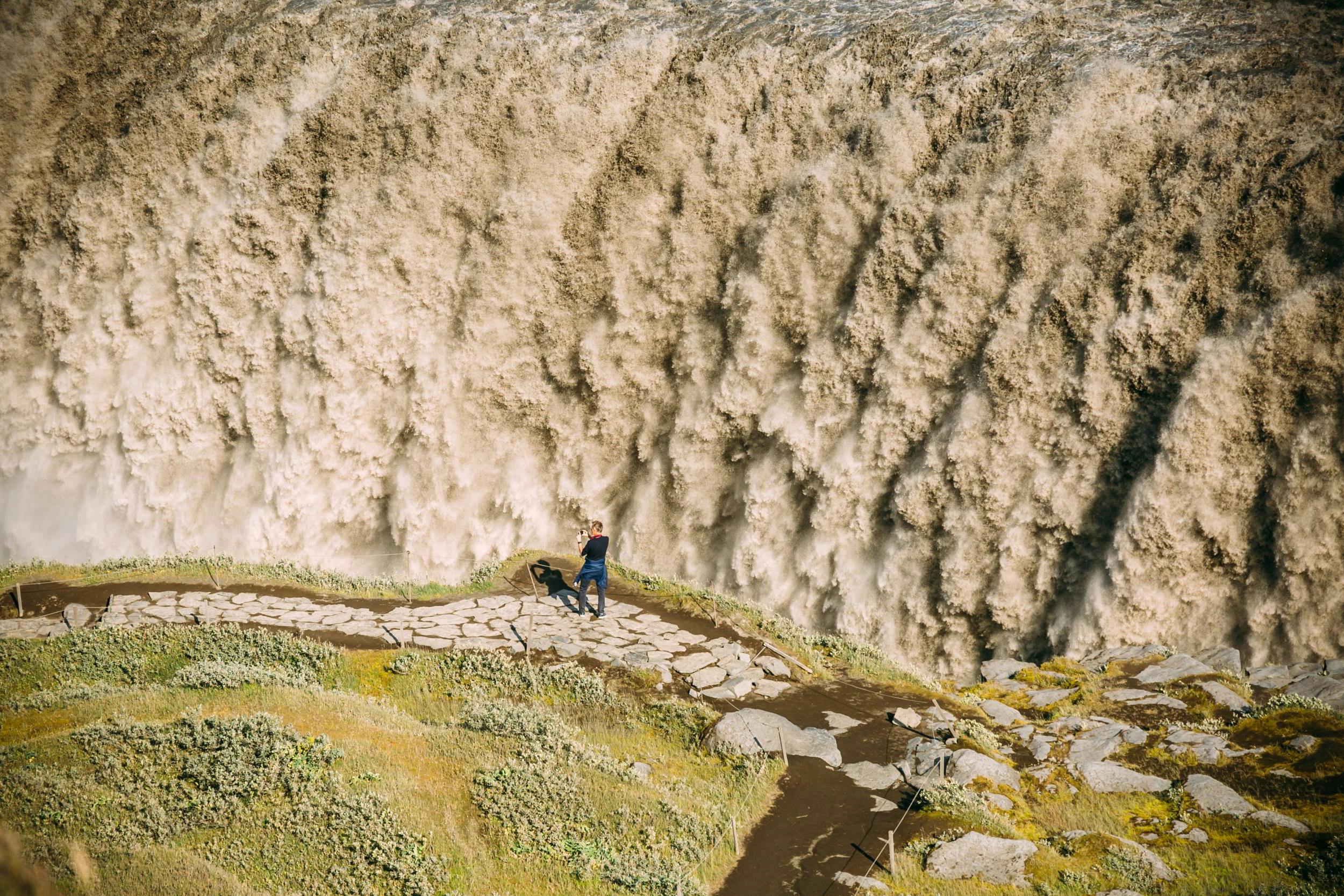 Wasserfall, Dettifoss, Person, Wassermassen, Island