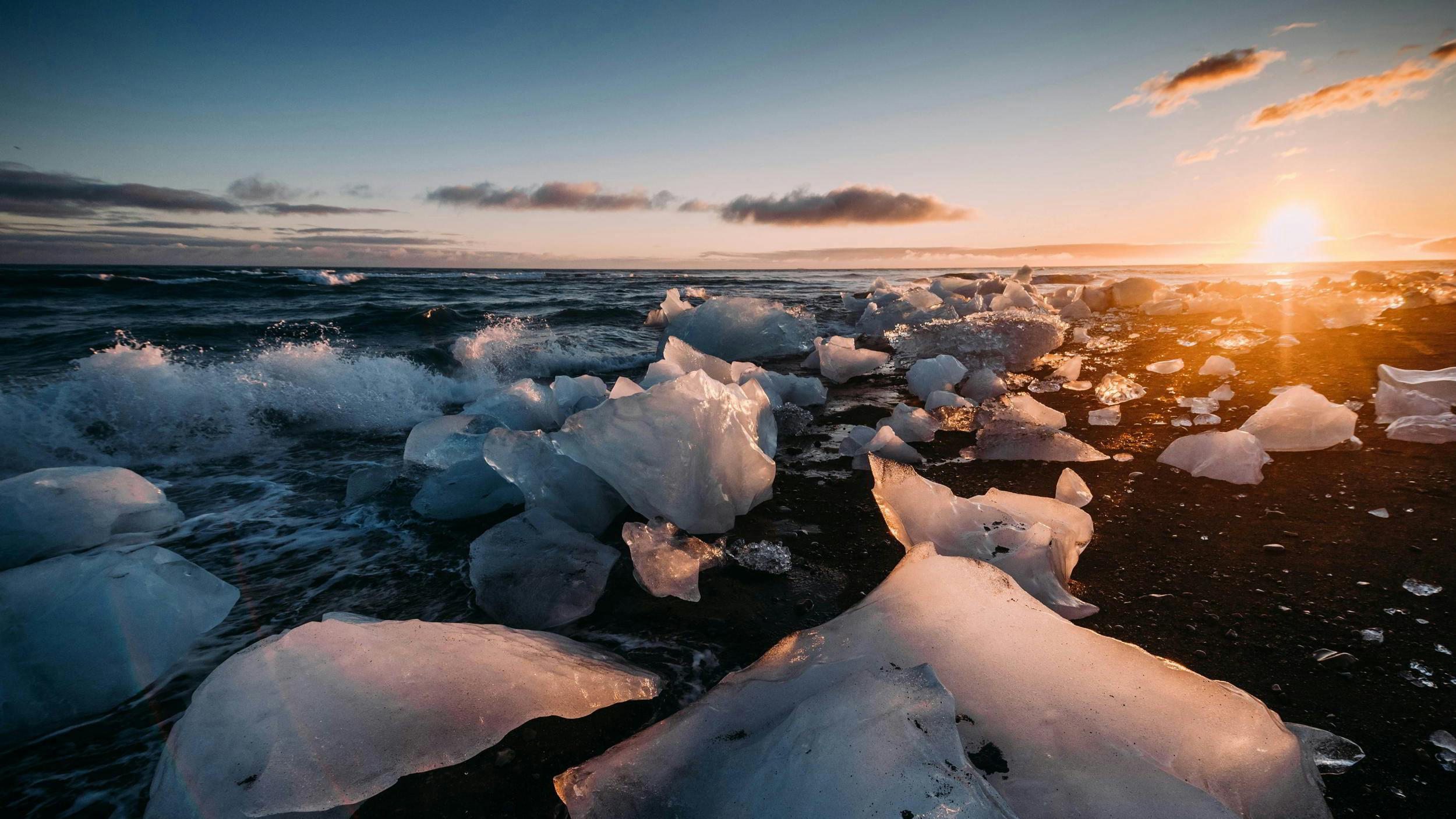 Eisberge, Diamond Beach, Sonnenaufgang, Island