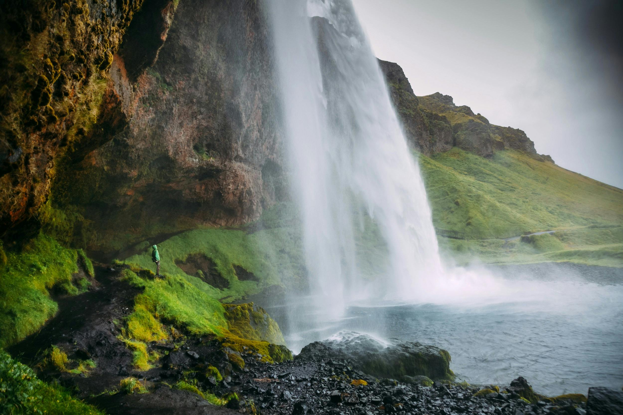 Wasserfall, Seljalandsfoss, Person, Südküste, Island