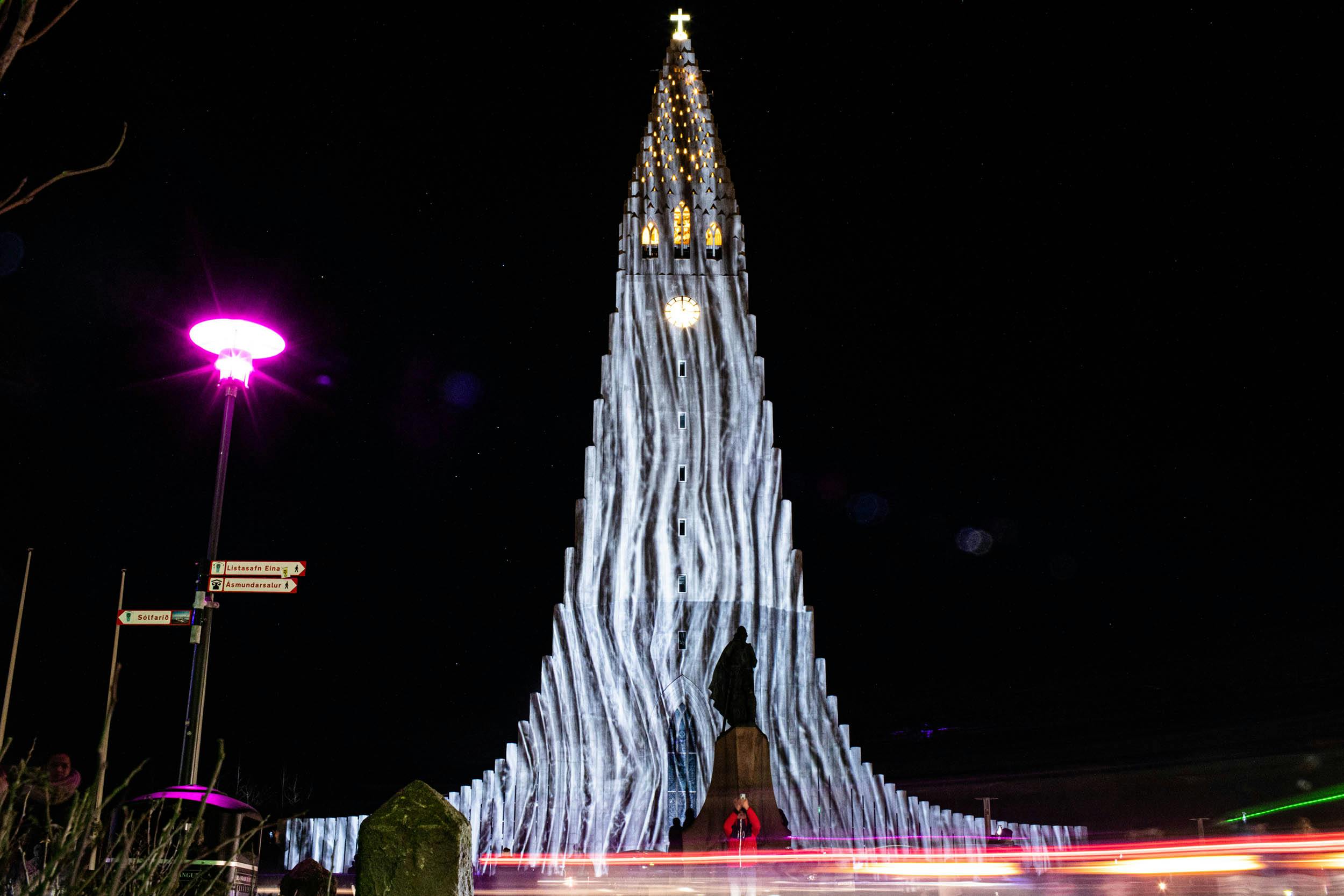 Hallgrimskirkjá, Reykjavik, Winter Lights Festival, Island