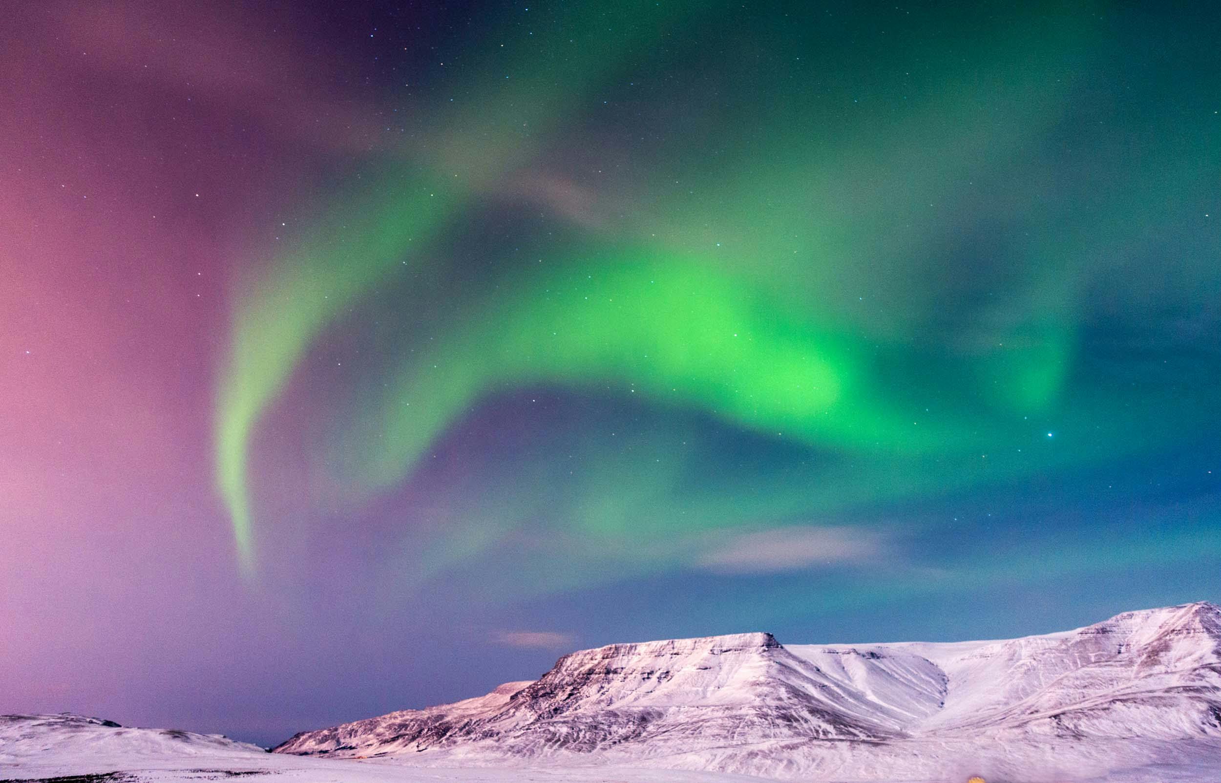 Polarlichter, Landschaft, Schnee, Island