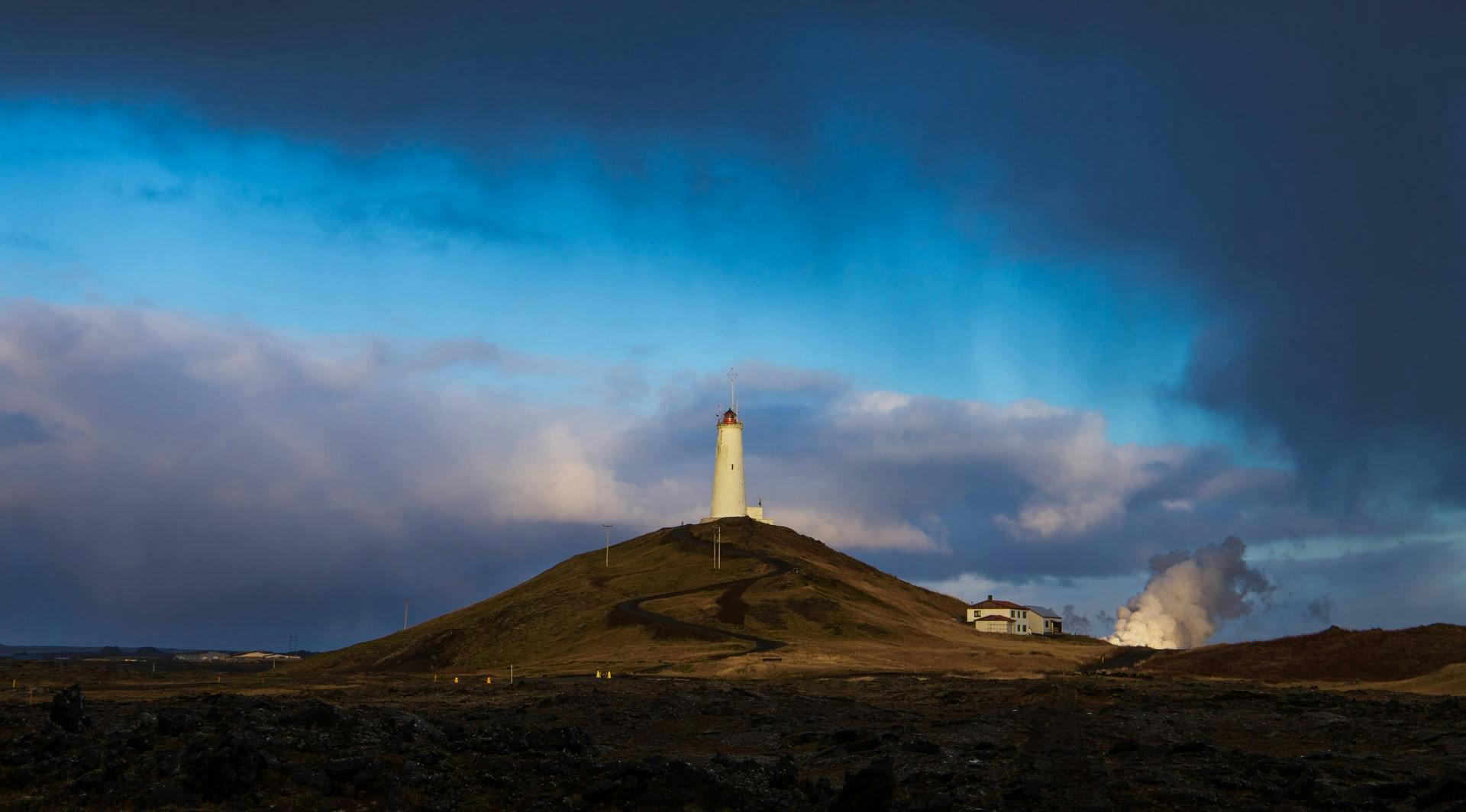 Leuchtturm, Wolken, Reykjanes, Island