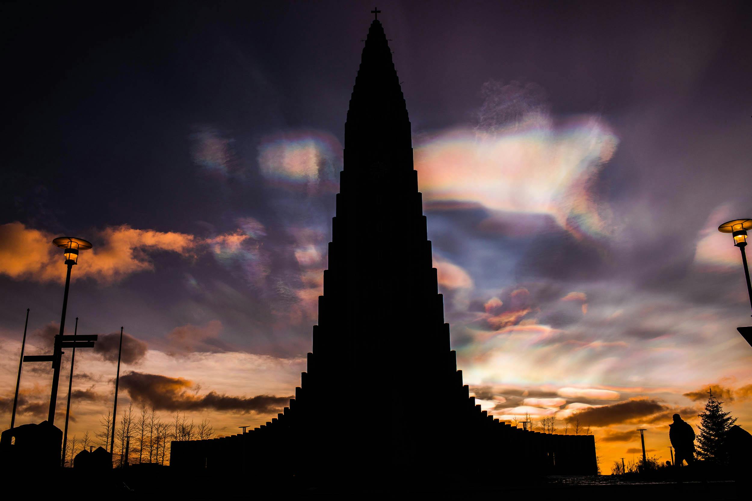 Hallgrimskirkja, Reykjavik, Nachthimmel, Island