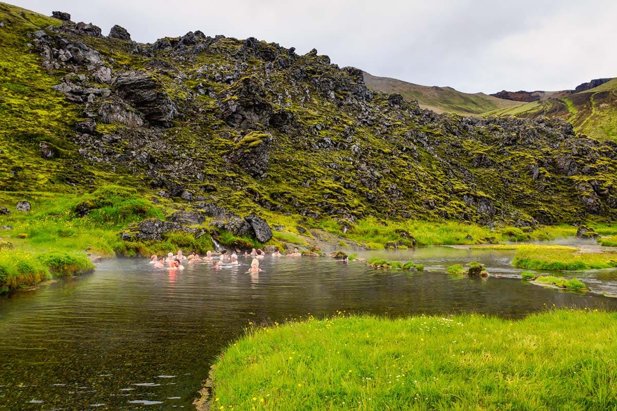 Hot Pot, heisser Bach, Landmannalaugar, Hochland, Island