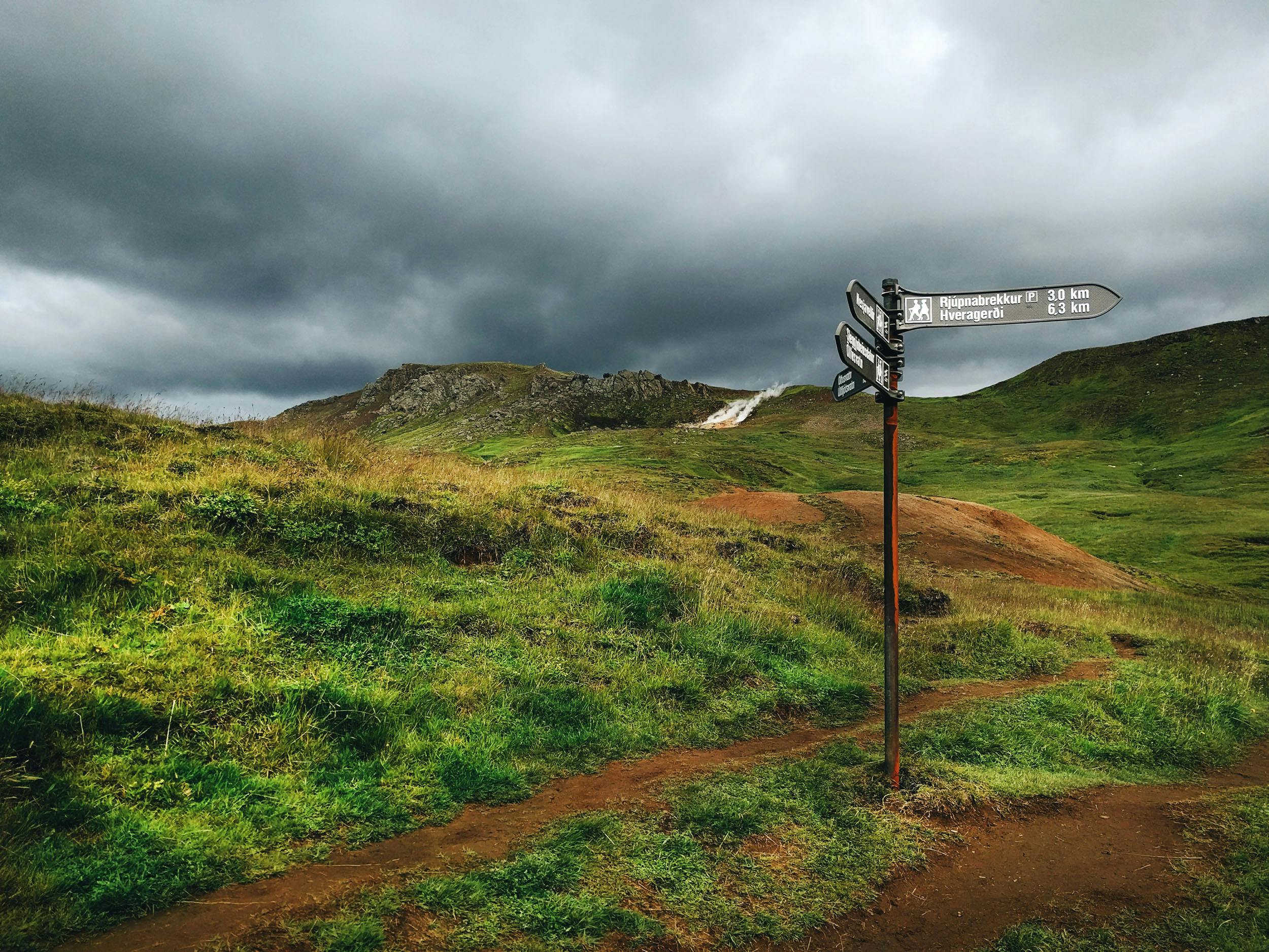 Wanderweg, Schild, Reykjadalur, Island