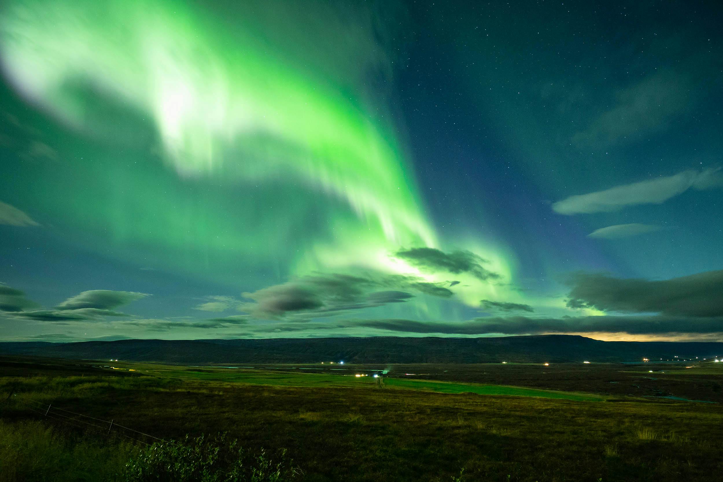 Polarlichter, Landschaft, Herbst, Island