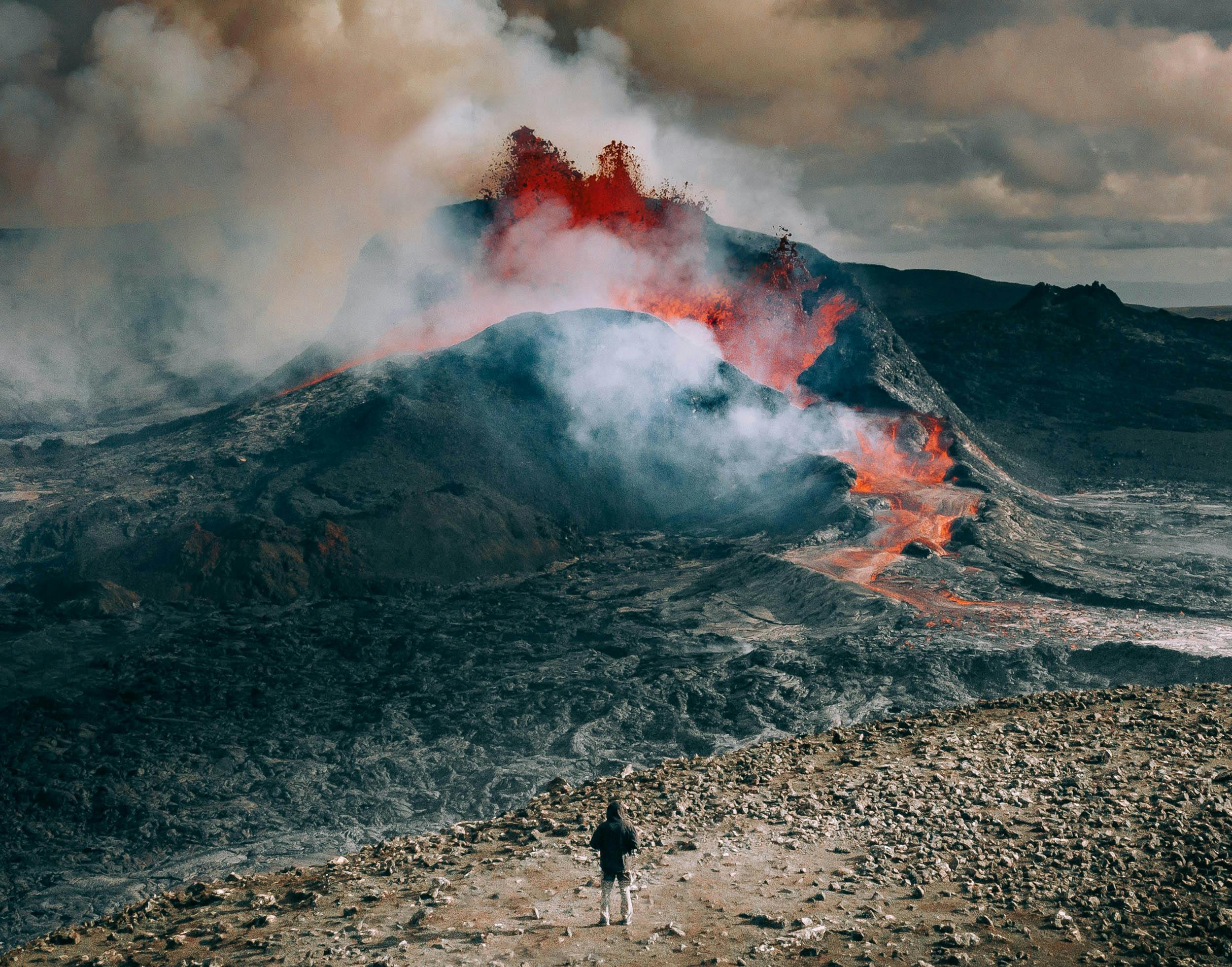 Mensch, Vulkanausbruch, Fagradalsfjall, Island
