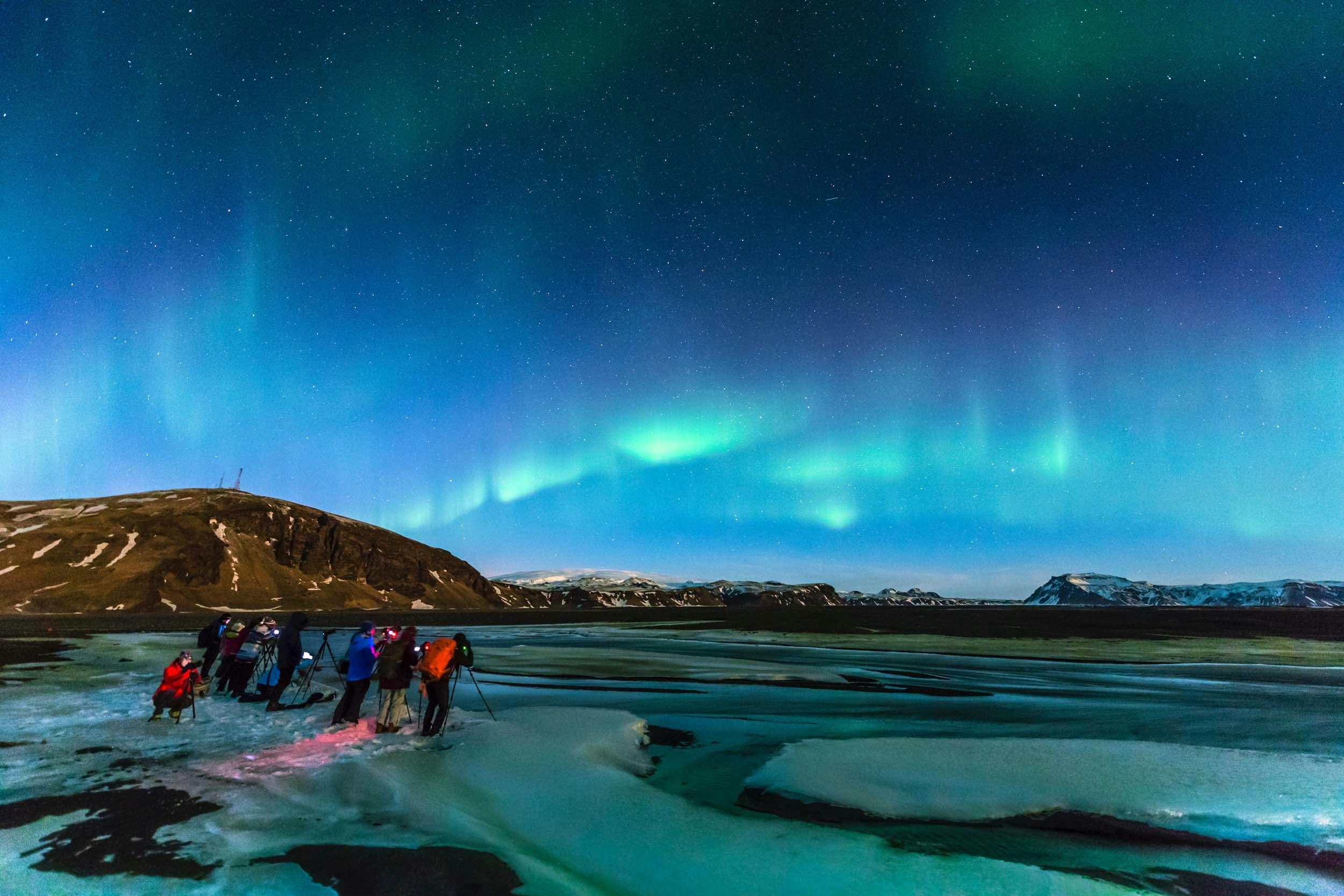 Fotografengruppe, Polarlichter, Island
