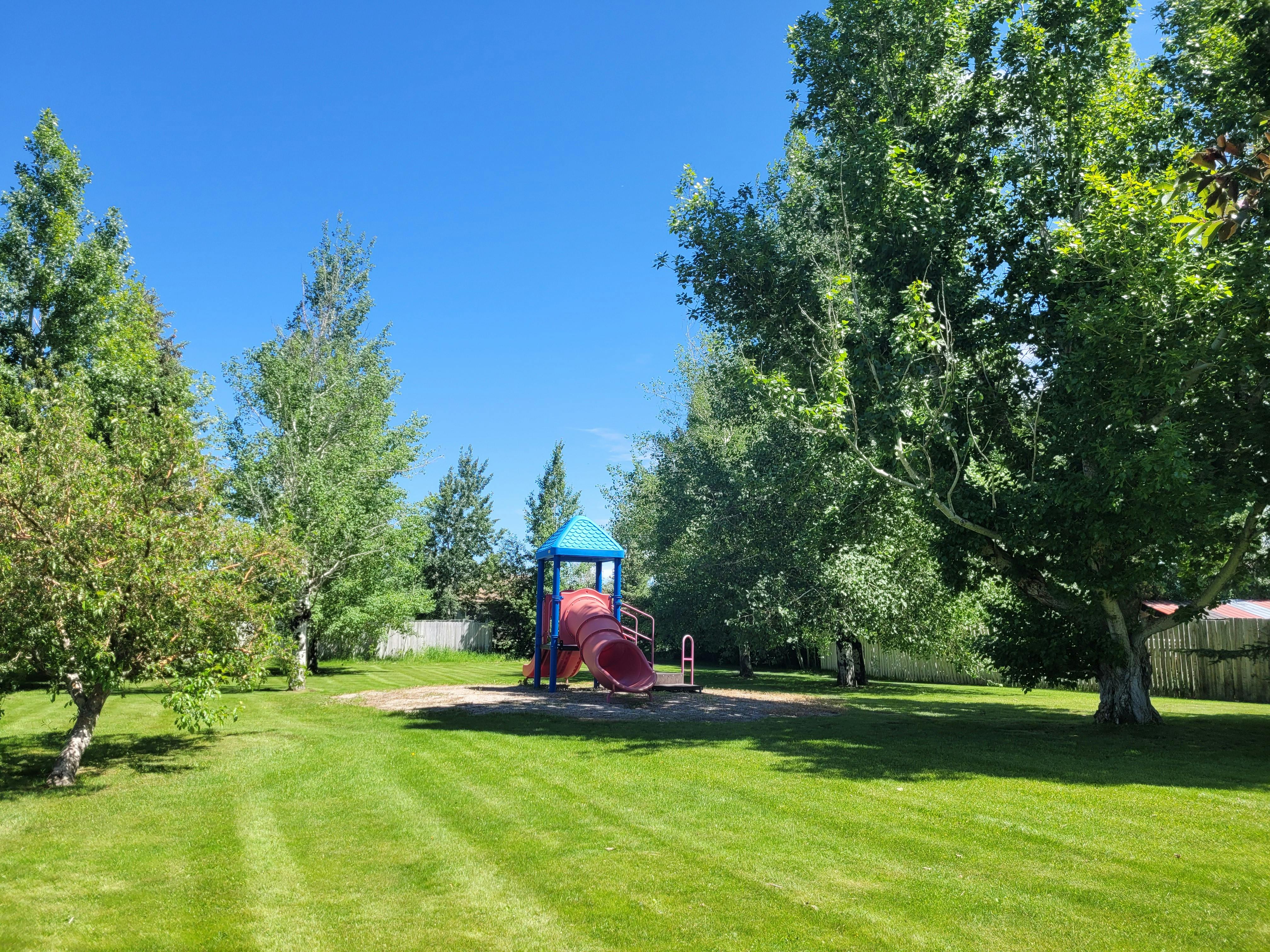 Willowcreek Park in Victor Idaho has a small playground and open space for recreation. 