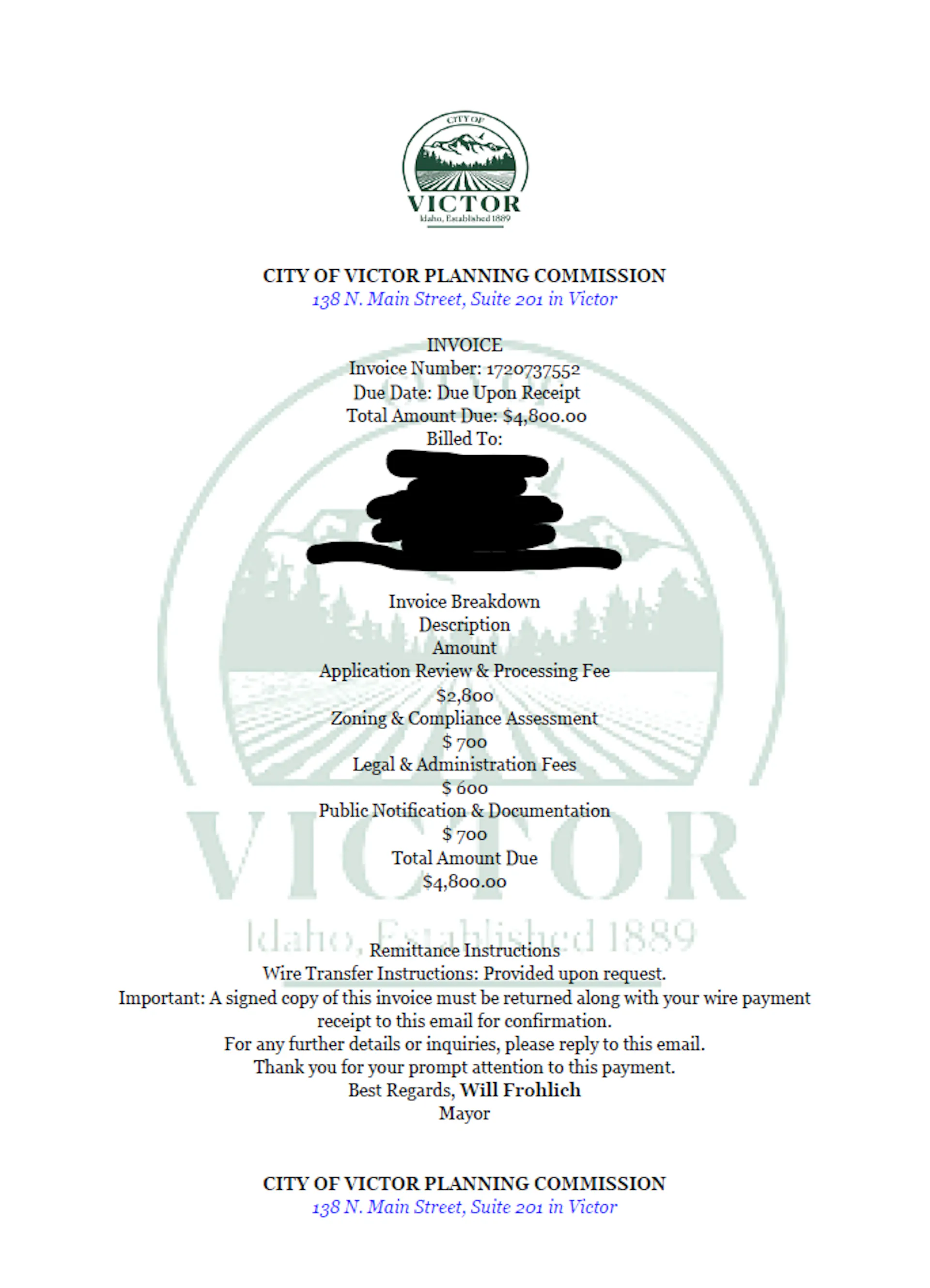 Scam Invoice Example