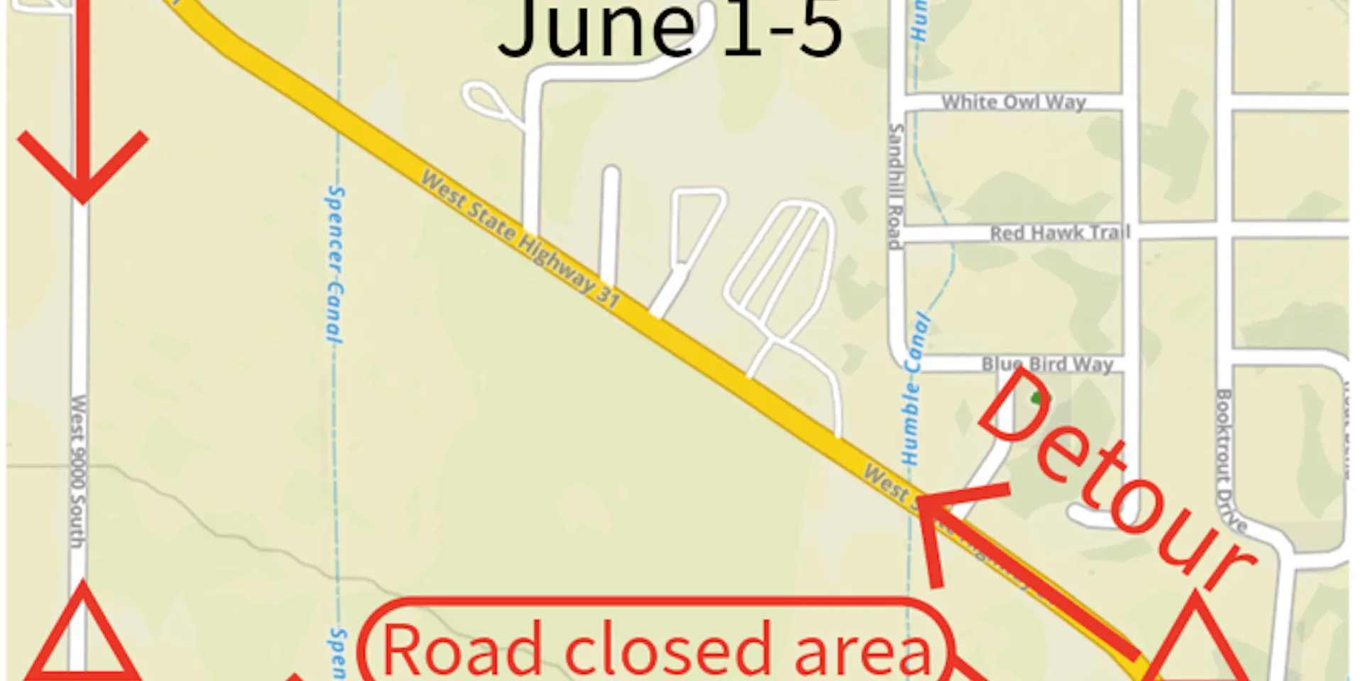 Map showing detour