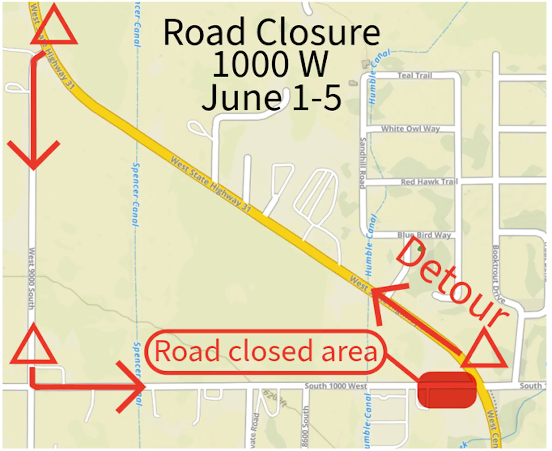 Map showing detour