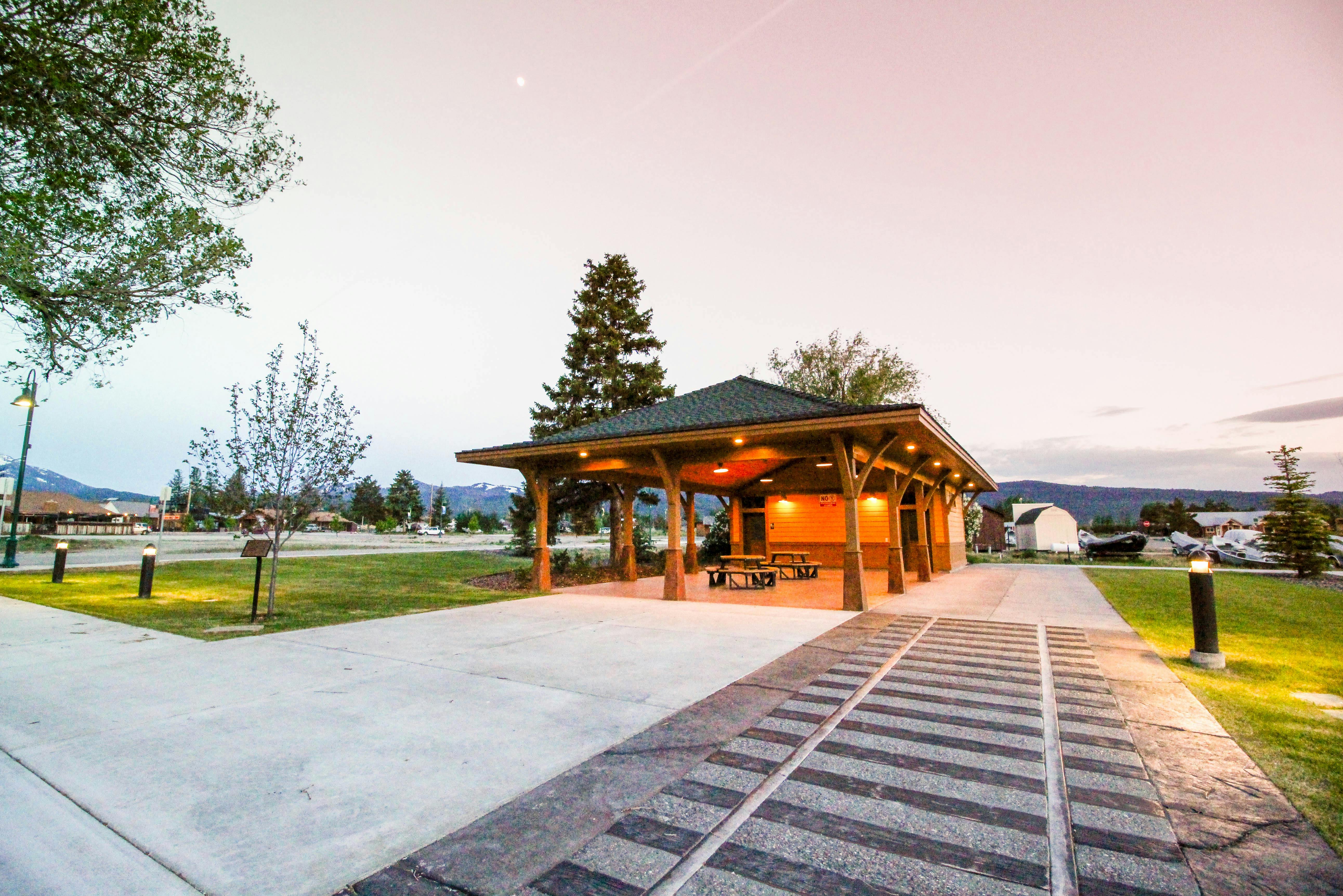 evening photo of depot pavilion in victor idaho