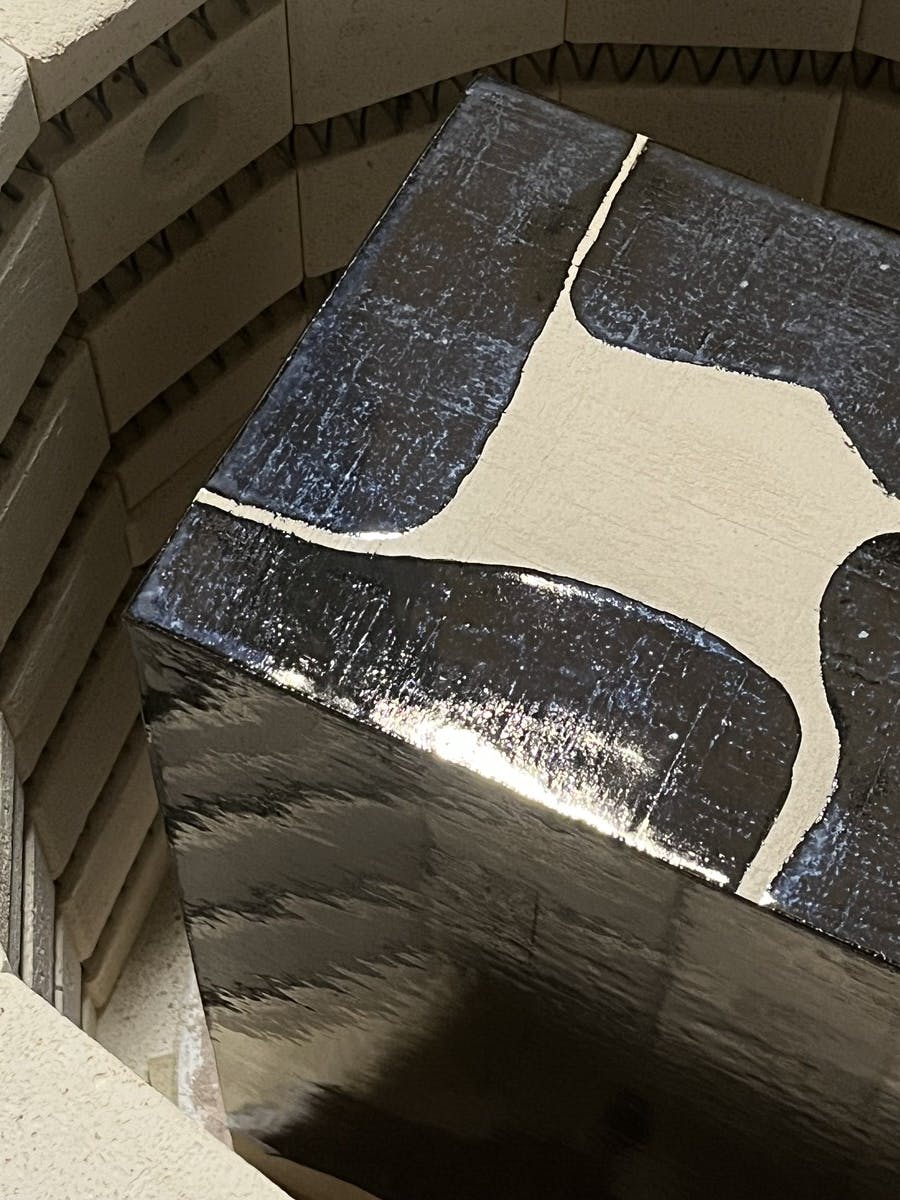 Helena Lacy Column Table close up in kiln