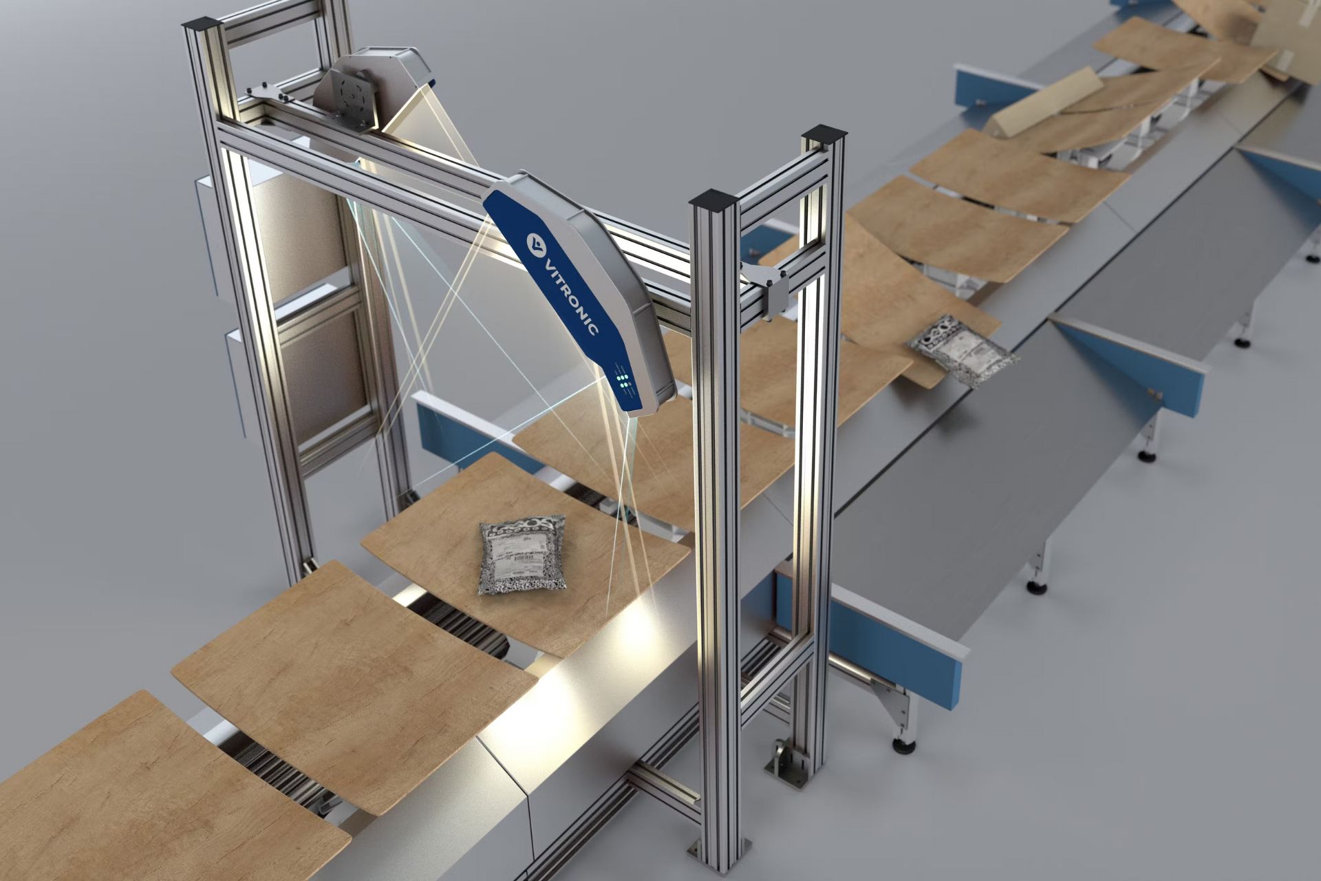 VITRONIC Volumenmesssystem für die zertifizierte Dimensionserfassung auf Kippschalensortern
