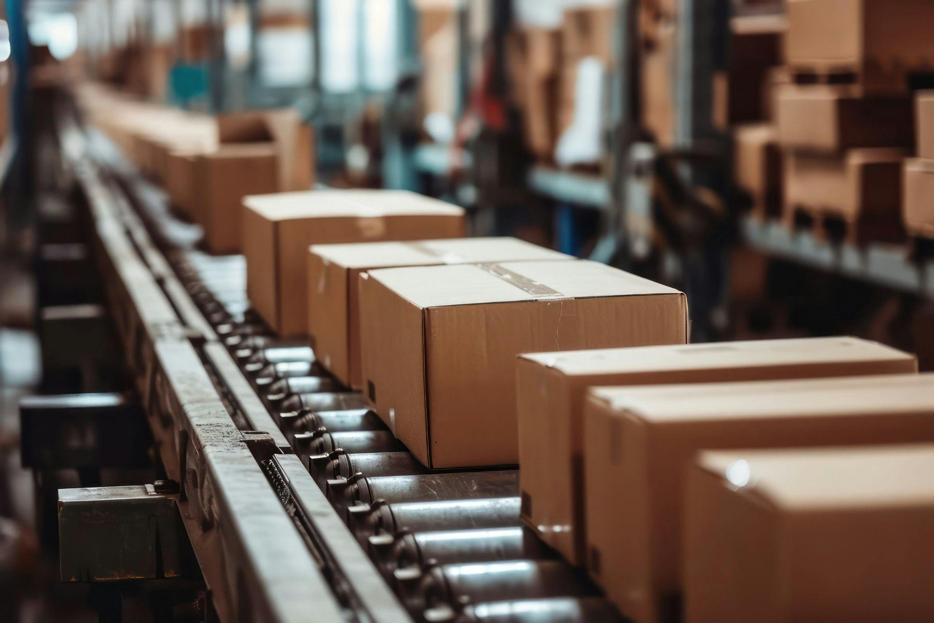 Salida de paquetes en una cadena de montaje de un almacén.