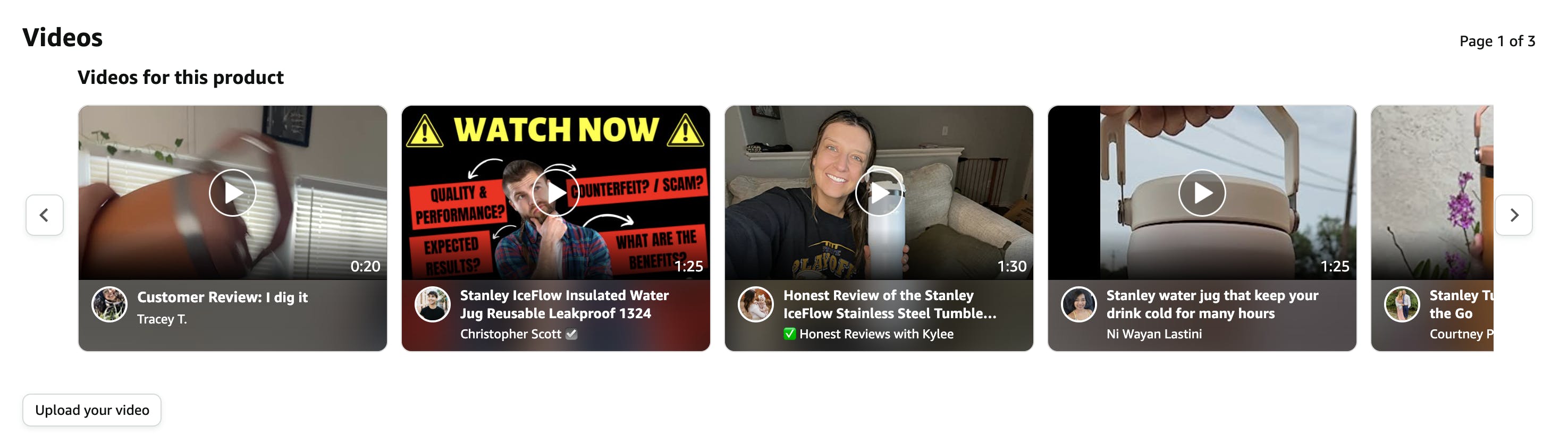 Amazon user generated content videos on a product page